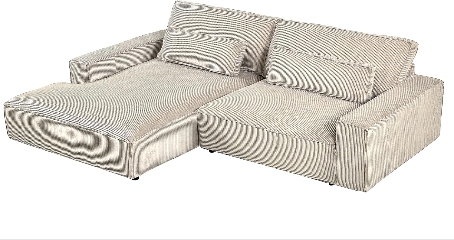 Luxe – Sofá modular de dos piezas de gran tamaño para sala de estar, sofá en forma de L con diván, tapizado con tela de pana, color beige, orientado
