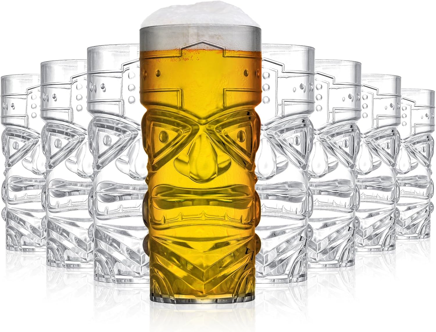 Okllen Paquete de 8 tazas Tiki de plástico, tazas de cóctel Tiki transparentes de 16 onzas, vasos trapicales elegantes para bar moderno, fiesta