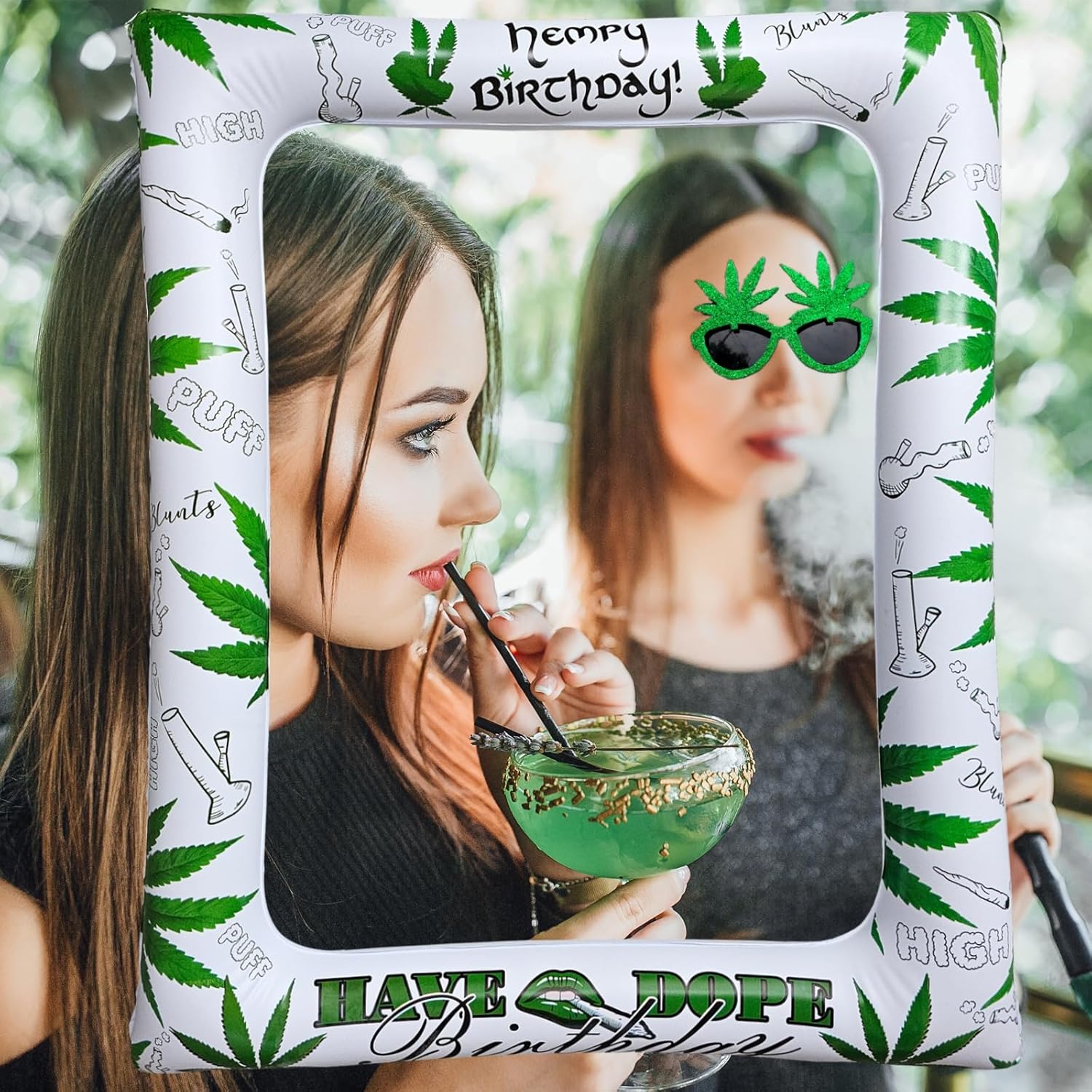 Fiesta de cumpleaños con temática de marihuana inflable para cabina de fotos y selfies, marihuana gigante, marihuana, marihuana, decoración de