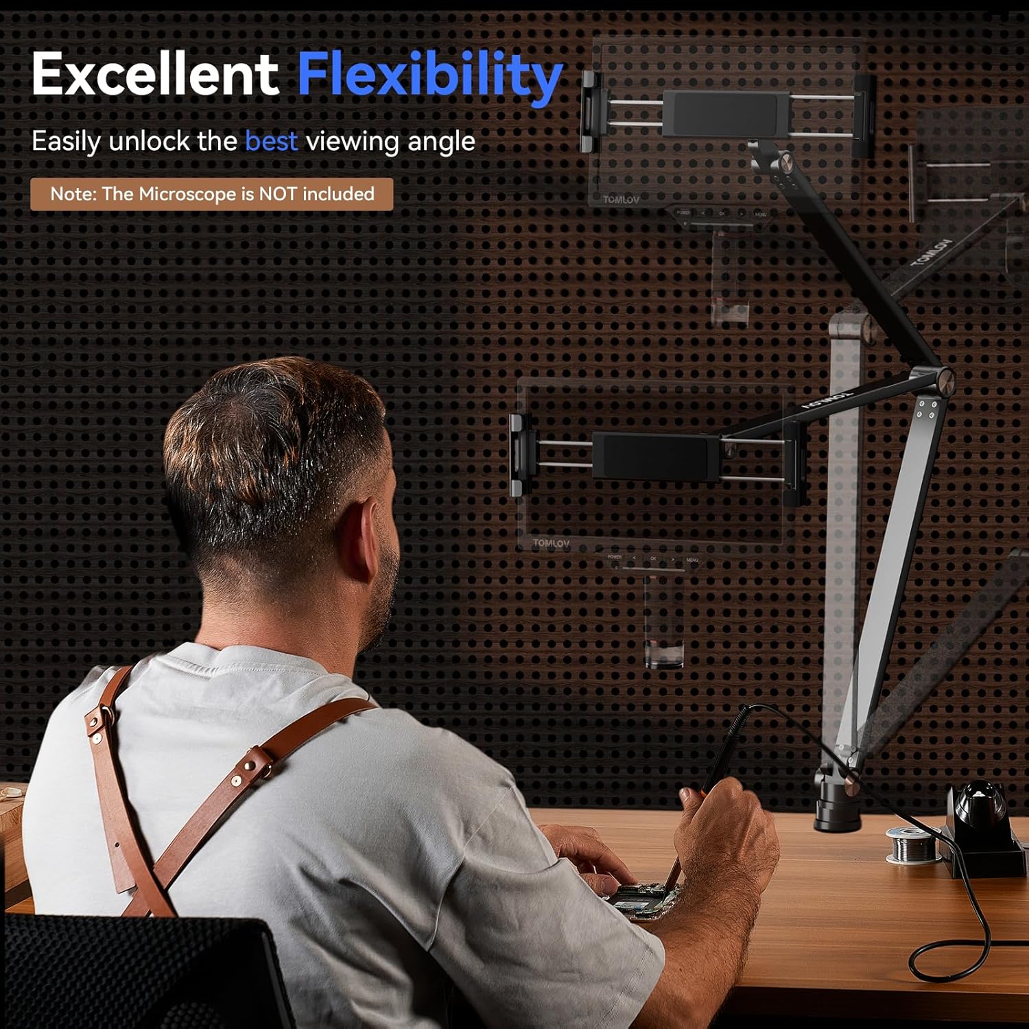 TOMLOV Soporte de microscopio digital de brazo flexible AM03, soporte voladizo más nuevo, soporte de suspensión mejorada brazo de tijera flexible