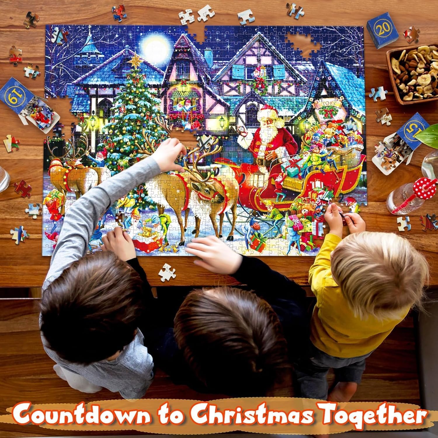 Calendario de Adviento de Navidad 2023, 24 días de cuenta regresiva, calendario de rompecabezas  1008 piezas de rompecabezas de Navidad, juego