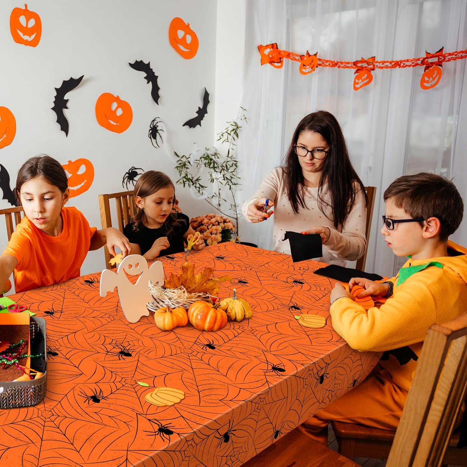 TREWAVE Paquete de 3 manteles rectangulares de tela de araña de Halloween, manteles de plástico de gran tamaño para decoración del hogar,