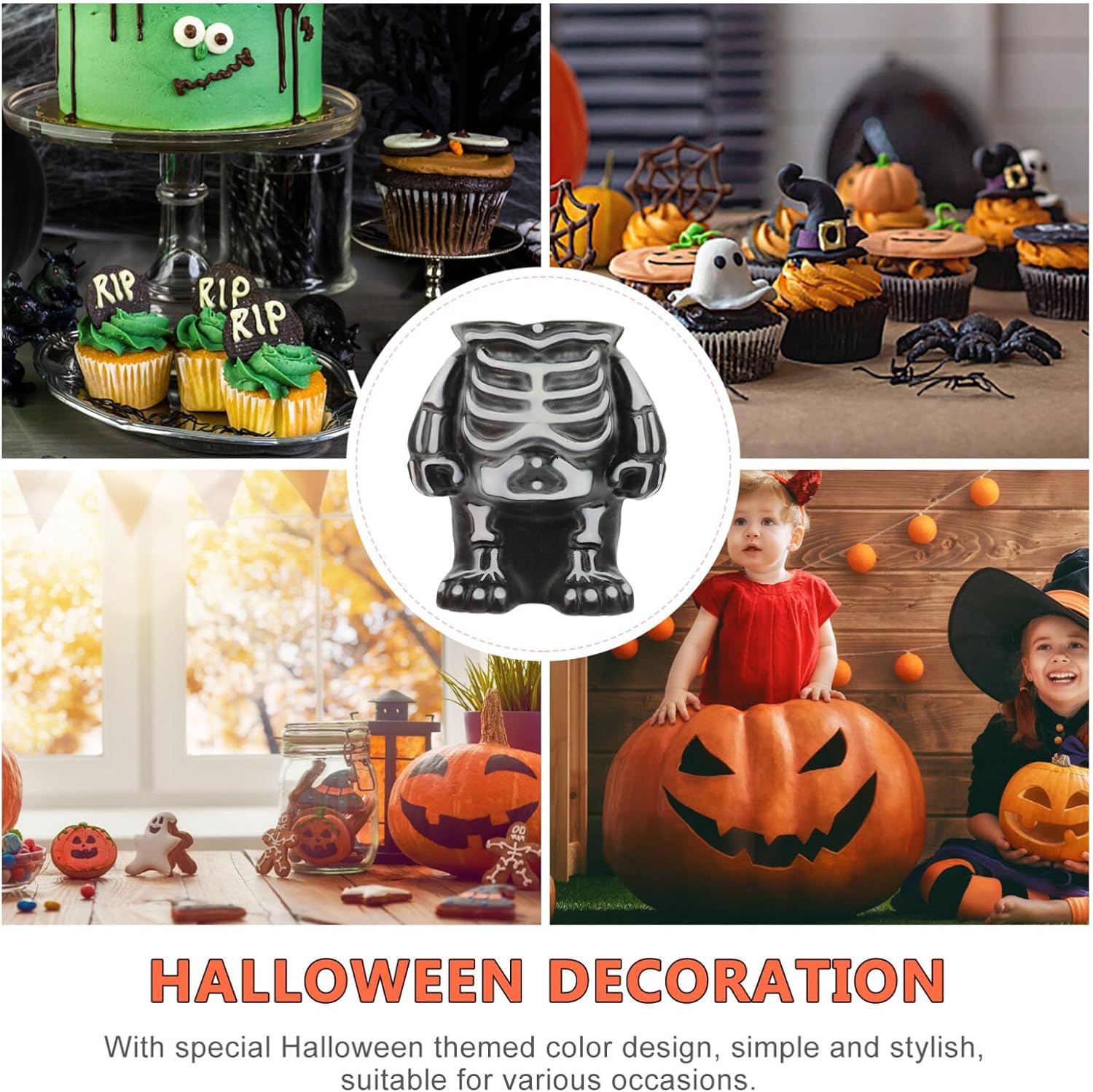 SEWACC Soporte de exhibición en forma de esqueleto de Halloween, soporte de calabaza de Halloween, bandeja de base, bandeja espeluznante para