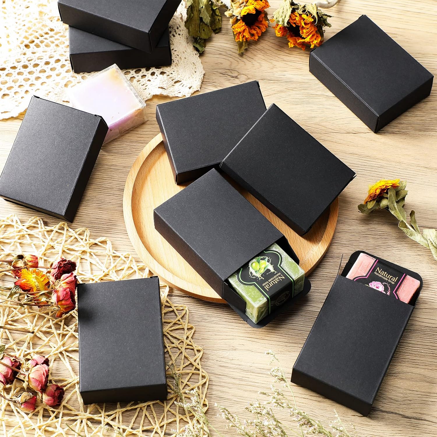 50 cajas de jabón Kraft para jabón casero sin ventanas, cajas de jabón vacías para hacer jabón, suministros para hacer jabón, regalos de fiesta,