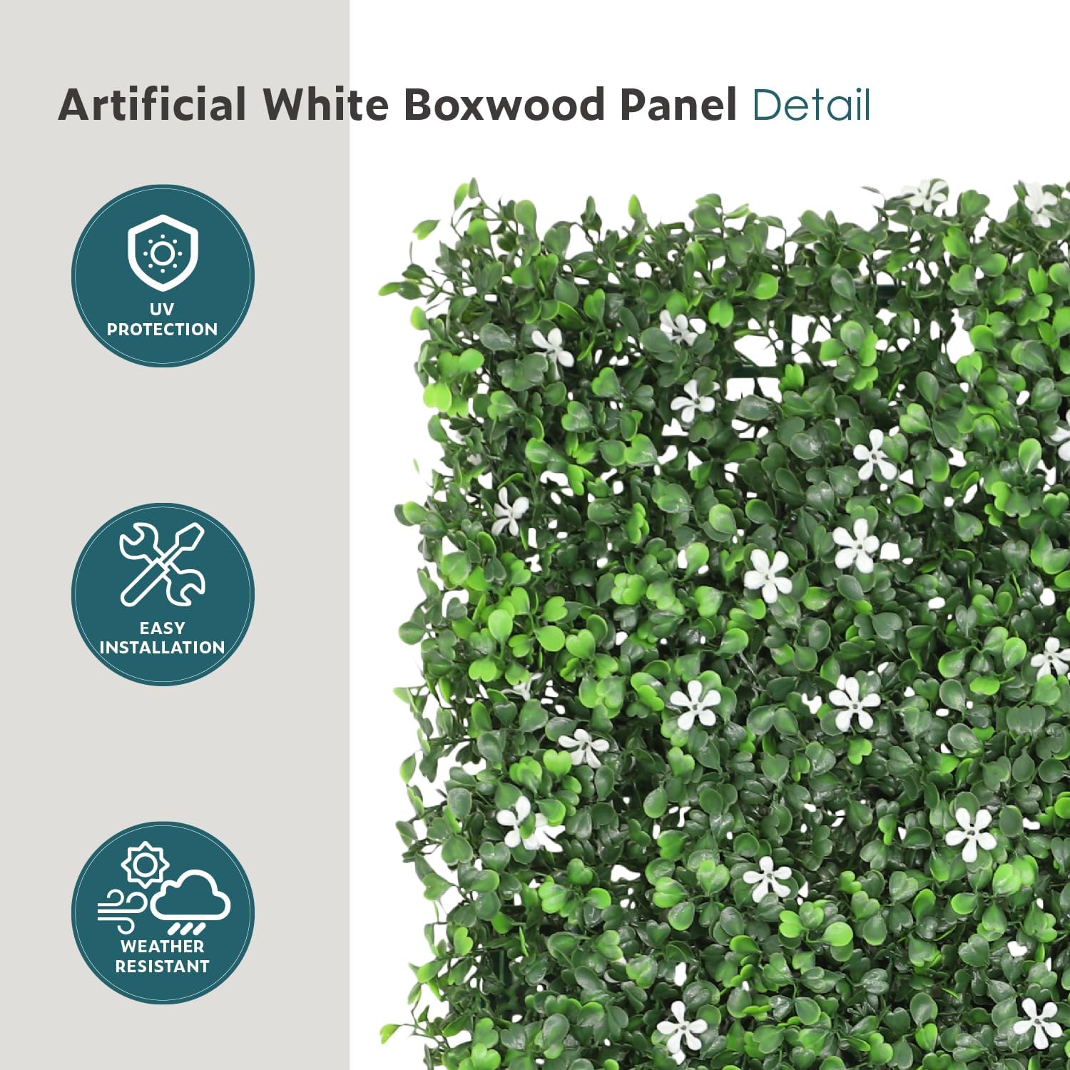 ECOOPTS Panel de madera de boj artificial de 20 x 20 pulgadas con valla de flores, panel de vegetación, valla de privacidad, decoración de hiedra