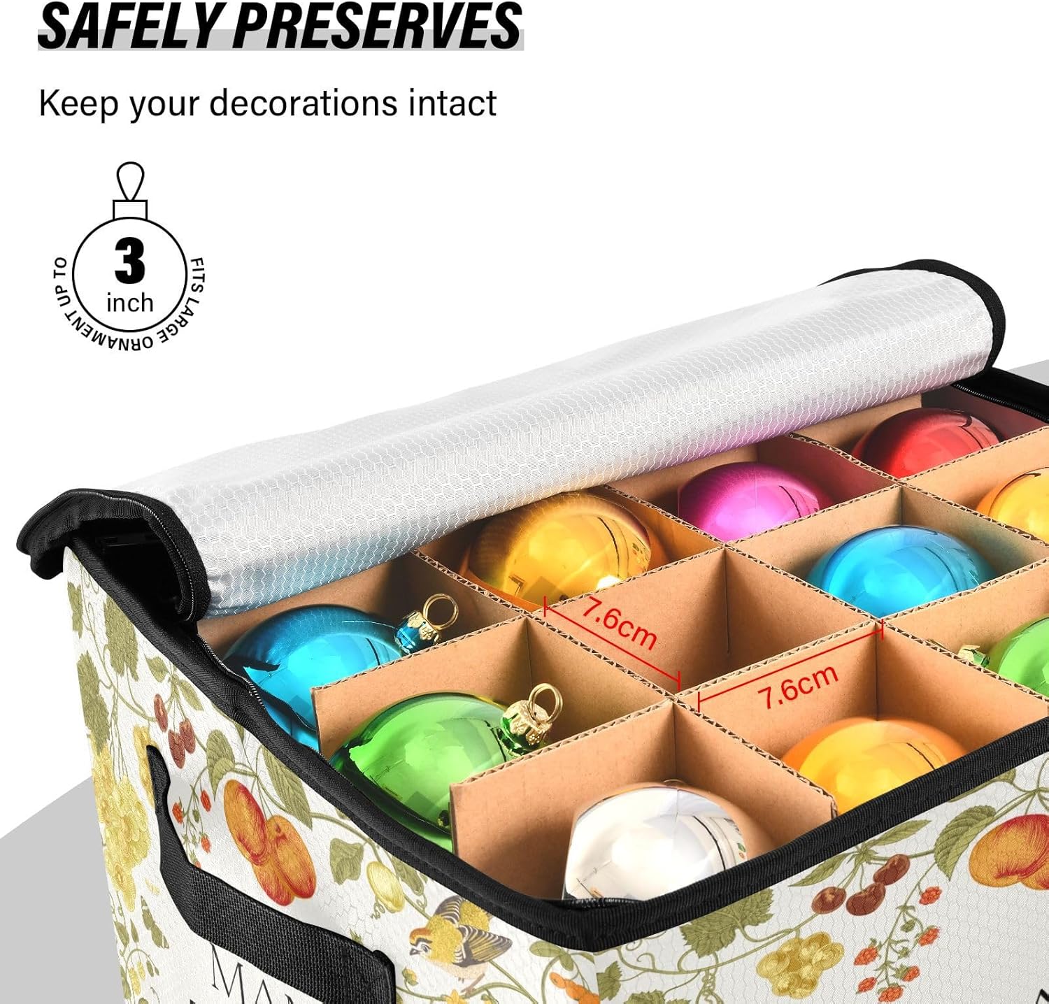 Caja de almacenamiento de adornos de Navidad de hoja de calabaza de Acción de Gracias, 64 adornos navideños con divisores, 4 bandejas para
