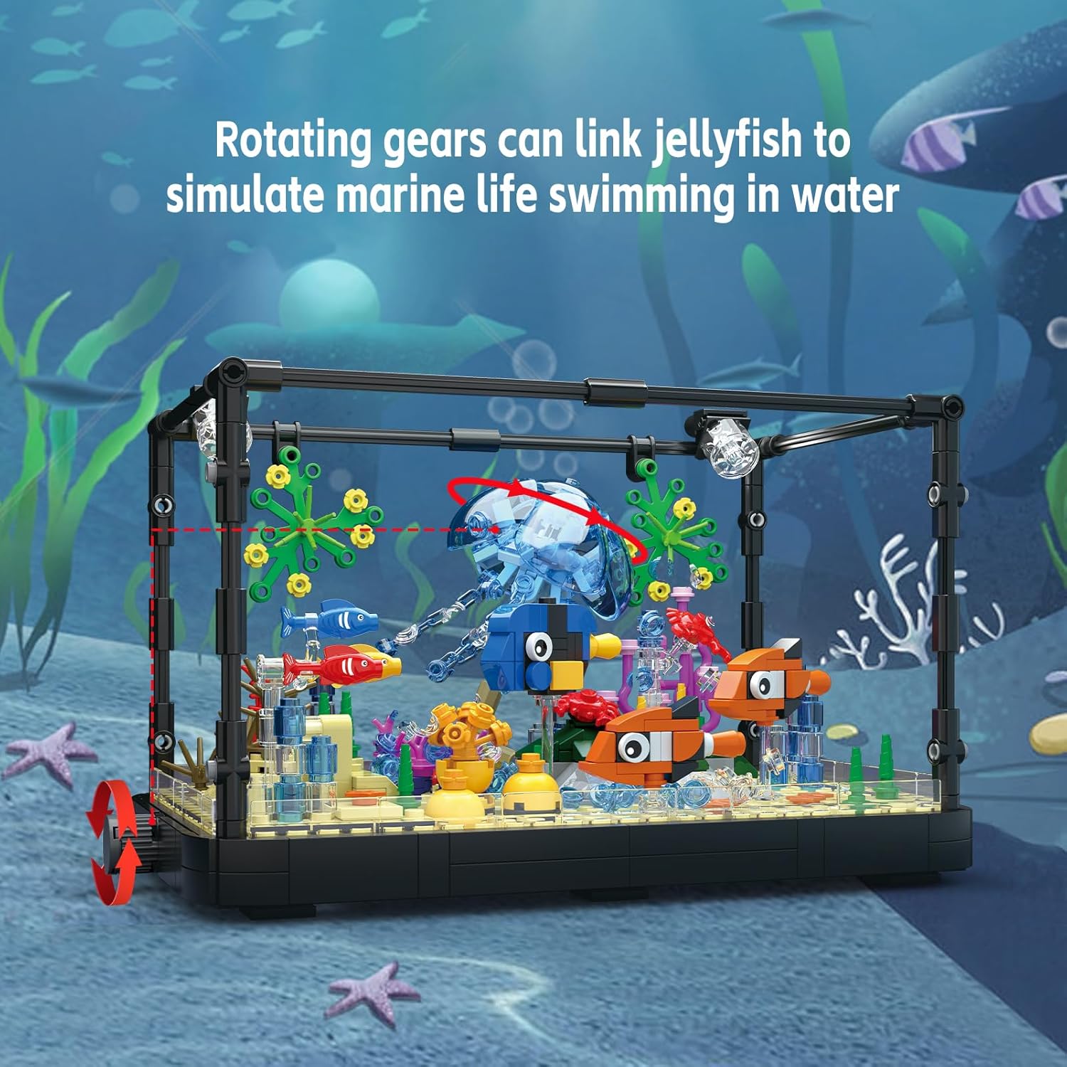 QLT QIAOLETONG Kits de bloques de construcción de peces de peces con luces LED, regalos creativos de animales marinos para niños y adultos (725