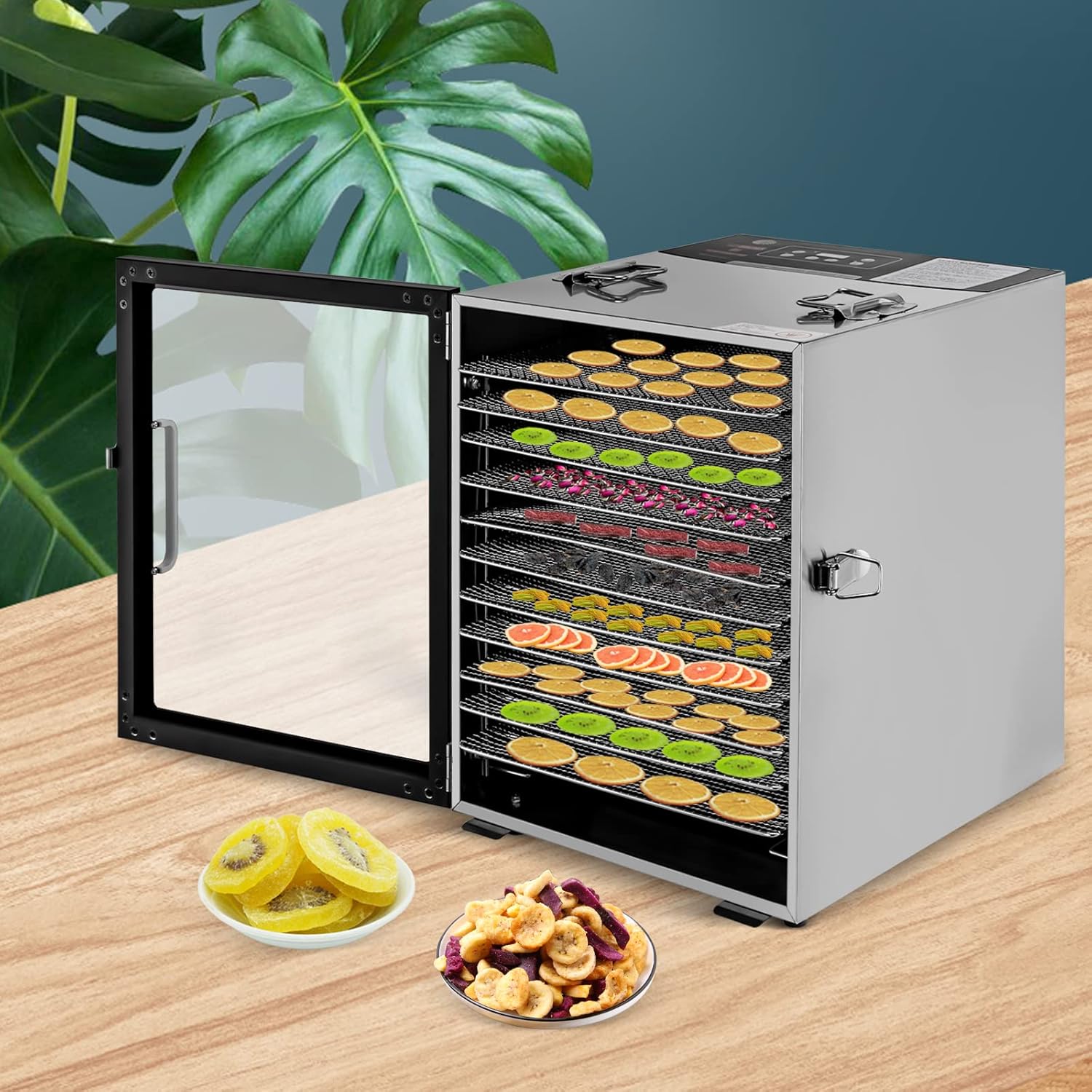 Deshidratador de alimentos para carne seca, 10 bandejas de acero inoxidable, máquina deshidratadora de alimentos para alimentos, hierbas, verduras,