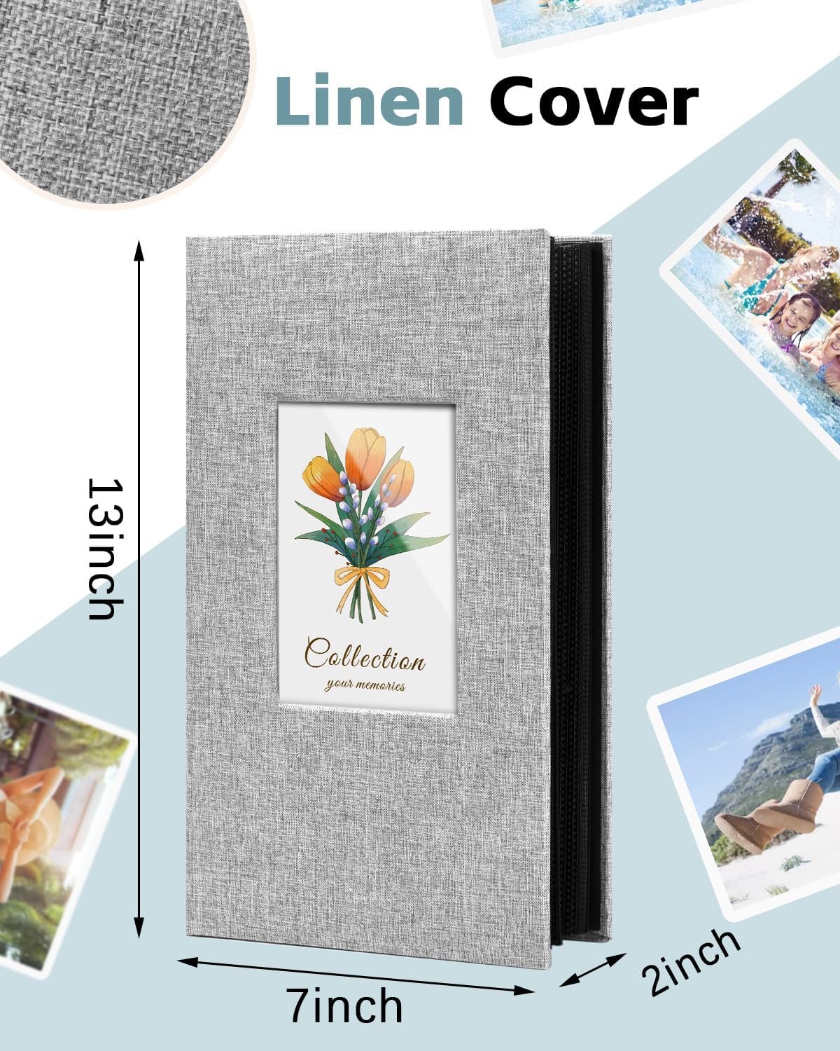 Álbum de fotos de lino de 4 x 6 pulgadas, 300 fotos, cubierta de tela, álbumes de imágenes, álbumes de boda, escuela, aniversario familiar,