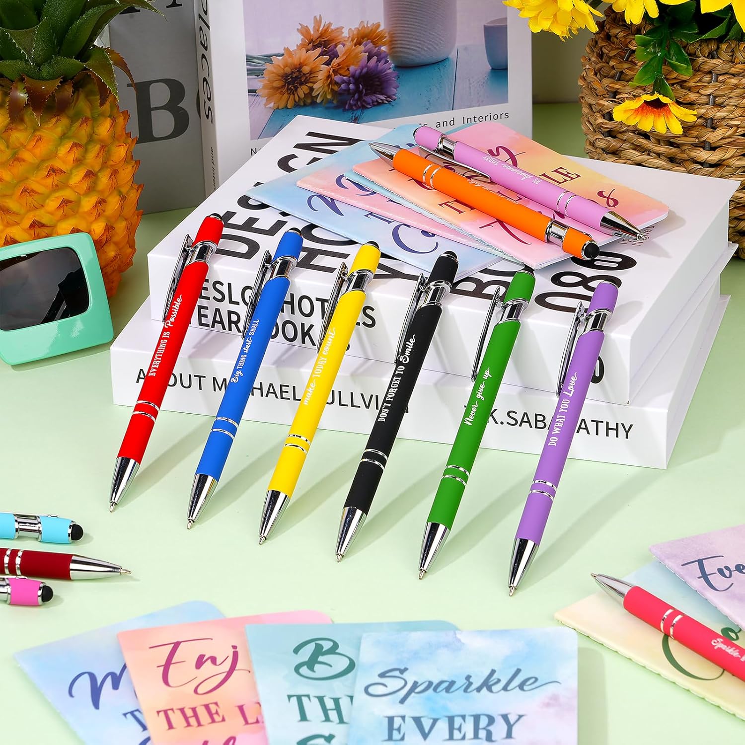 Juego de 96 bolígrafos motivacionales de acuarela a granel, bloc de notas inspiradoras, cuadernos de bolsillo con cita motivacional, bolígrafos,