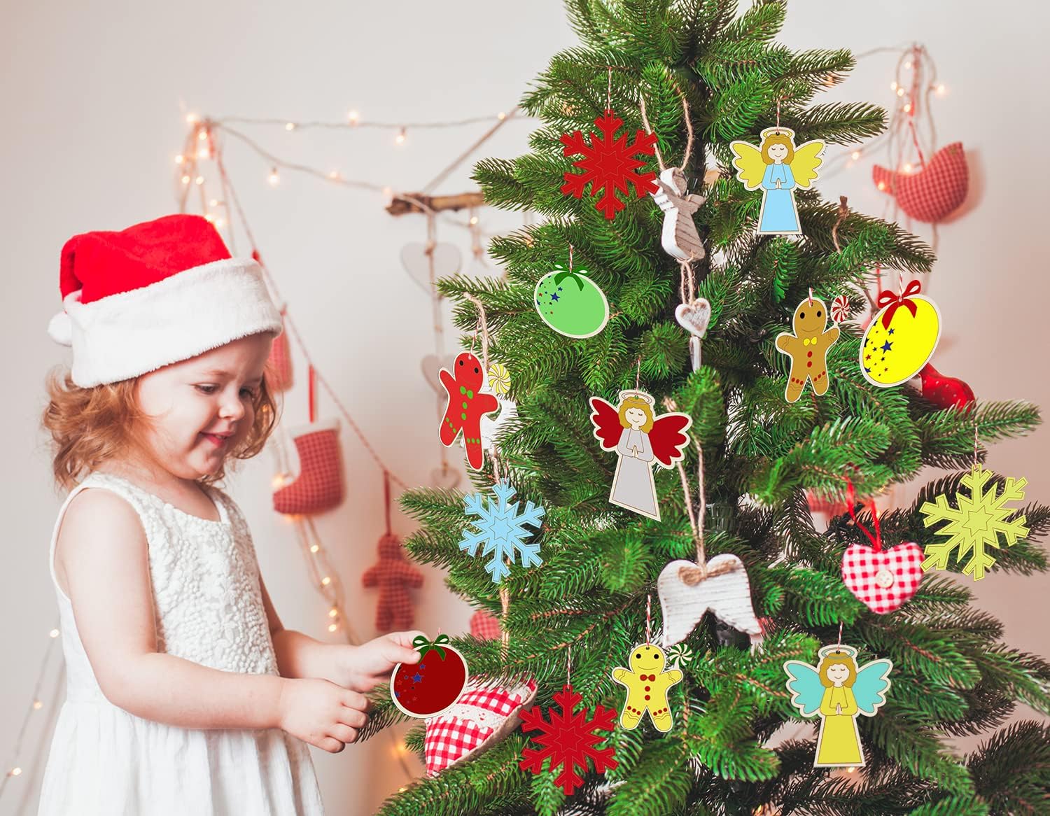 Artmag 50 piezas de adornos de Navidad de madera sin acabar, rebanadas de madera con agujeros para niños, manualidades, centros de mesa, decoración