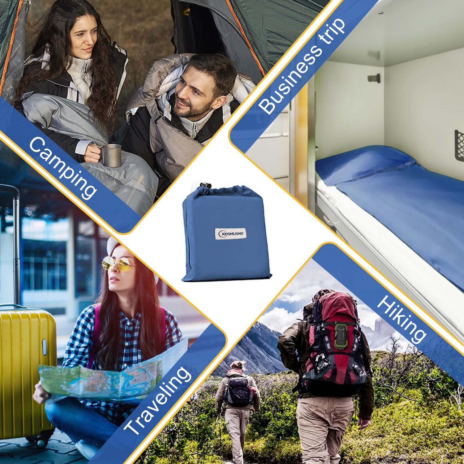 KOMUSMO – Forro para saco de dormir con cremallera, saco de dormir ligero de viaje, portátil, compacto, para campamento, longitud completa y 4