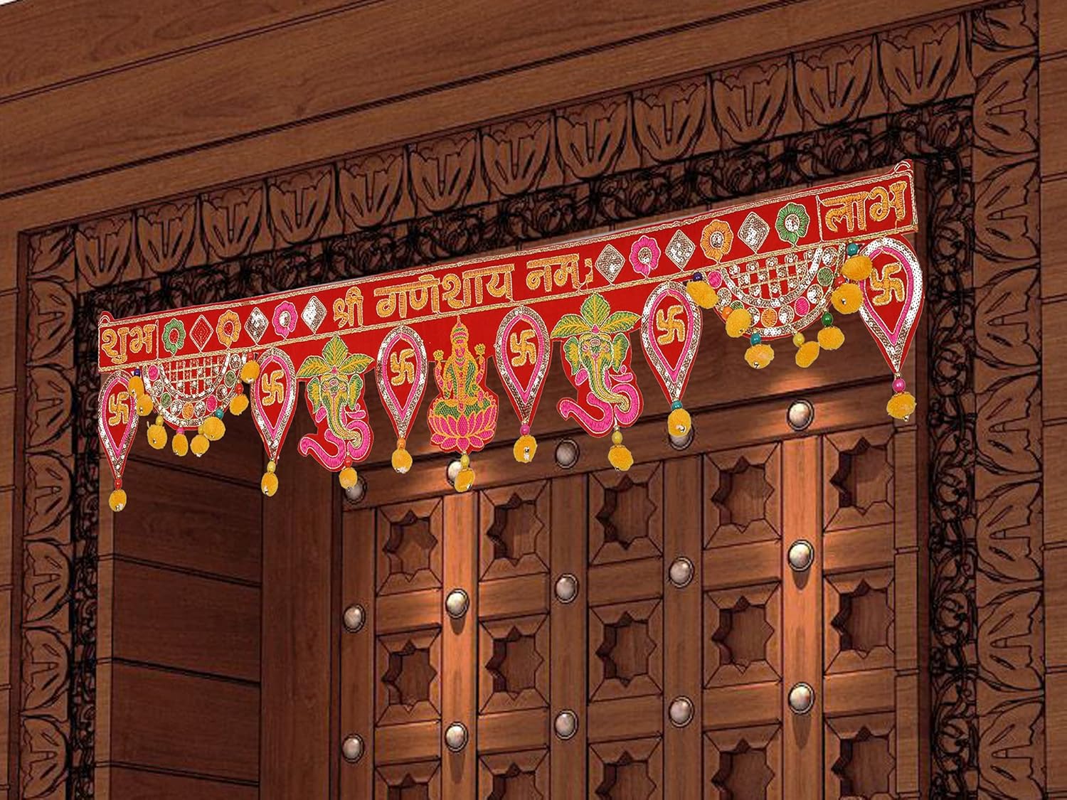 Diwali Special Laxmi Ganesh Toranam para decoración del hogar Diwali colgante de puerta, Templo Pooja Bandhanwar Shub Labh Toran para Deepawali