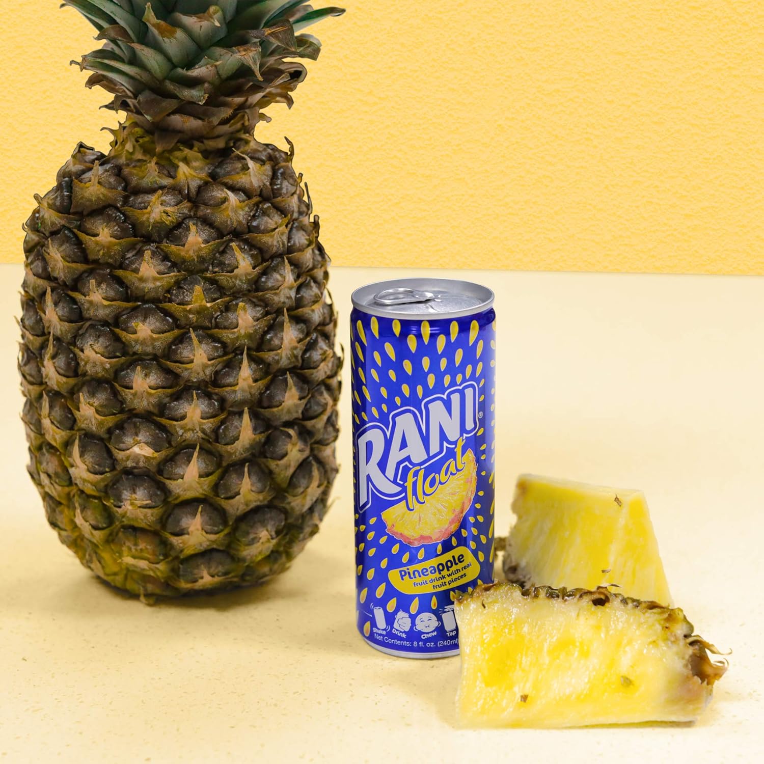 Rani Float Bebida de jugo de frutas, piña, importada de Dubai, hecha con piezas de fruta real, baja en azúcar, 8 onzas, paquete de 24