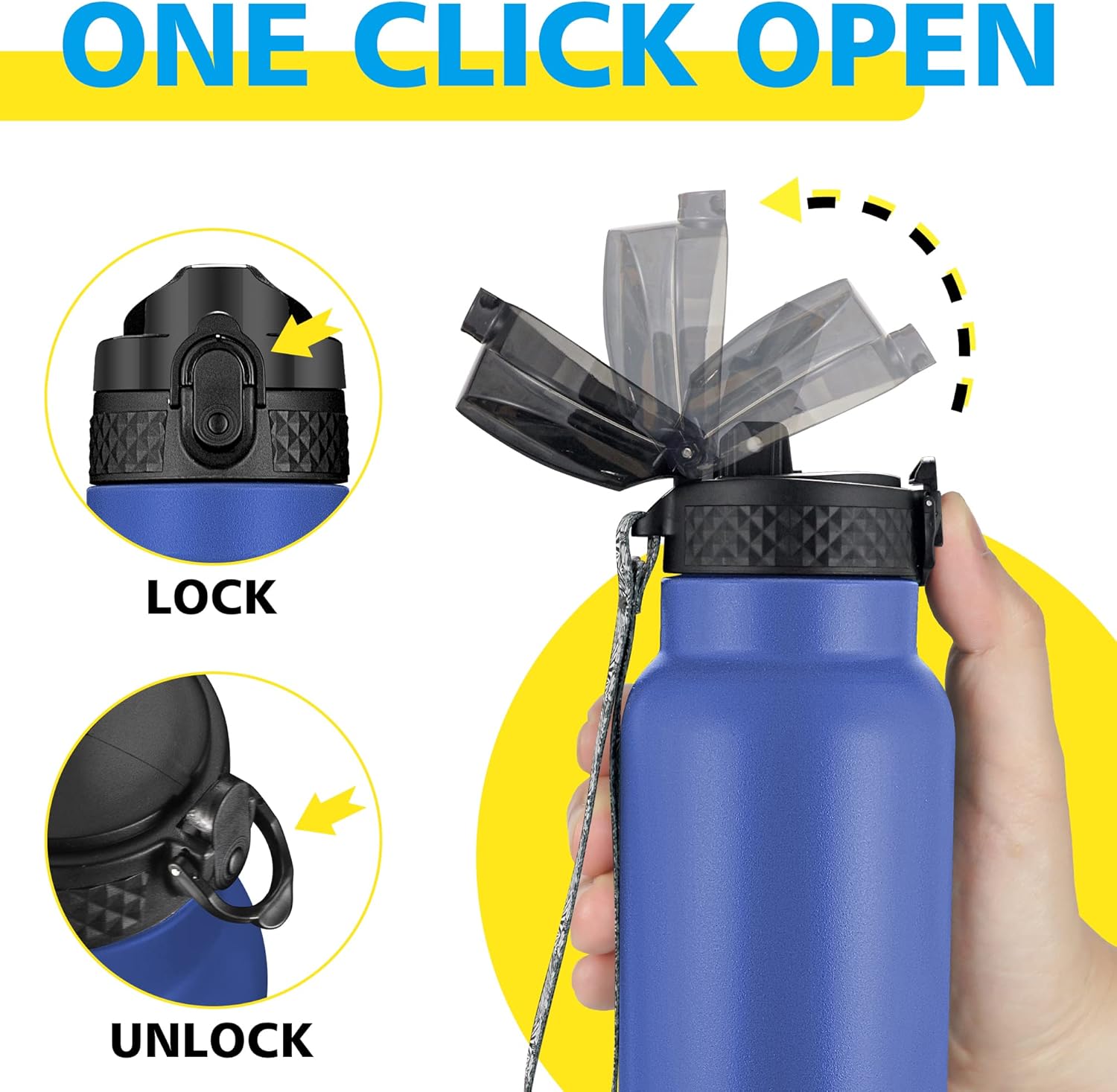 Han’s Bottle Botella de agua deportiva de 24 onzas, tapa con pajilla, a prueba de fugas, acero inoxidable aislado al vacío, doble pared, taza