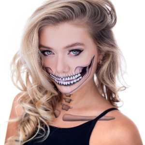 Tattoocrew 2 calcomanías clásicas de calavera temporal para Halloween para hombres y mujeres, adultos, calcomanías para la cara Tattoocrew 2 calcomanías clásicas de calavera temporal para Halloween para hombres y mujeres, adultos, calcomanías para la cara