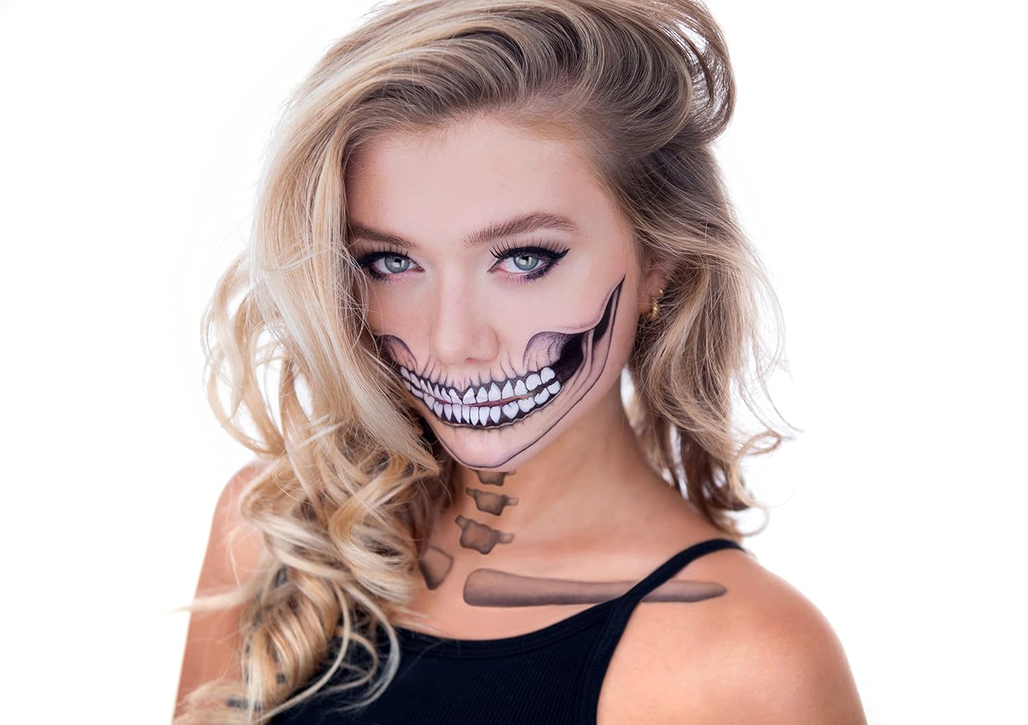 Tattoocrew 2 calcomanías clásicas de calavera temporal para Halloween para hombres y mujeres, adultos, calcomanías para la cara