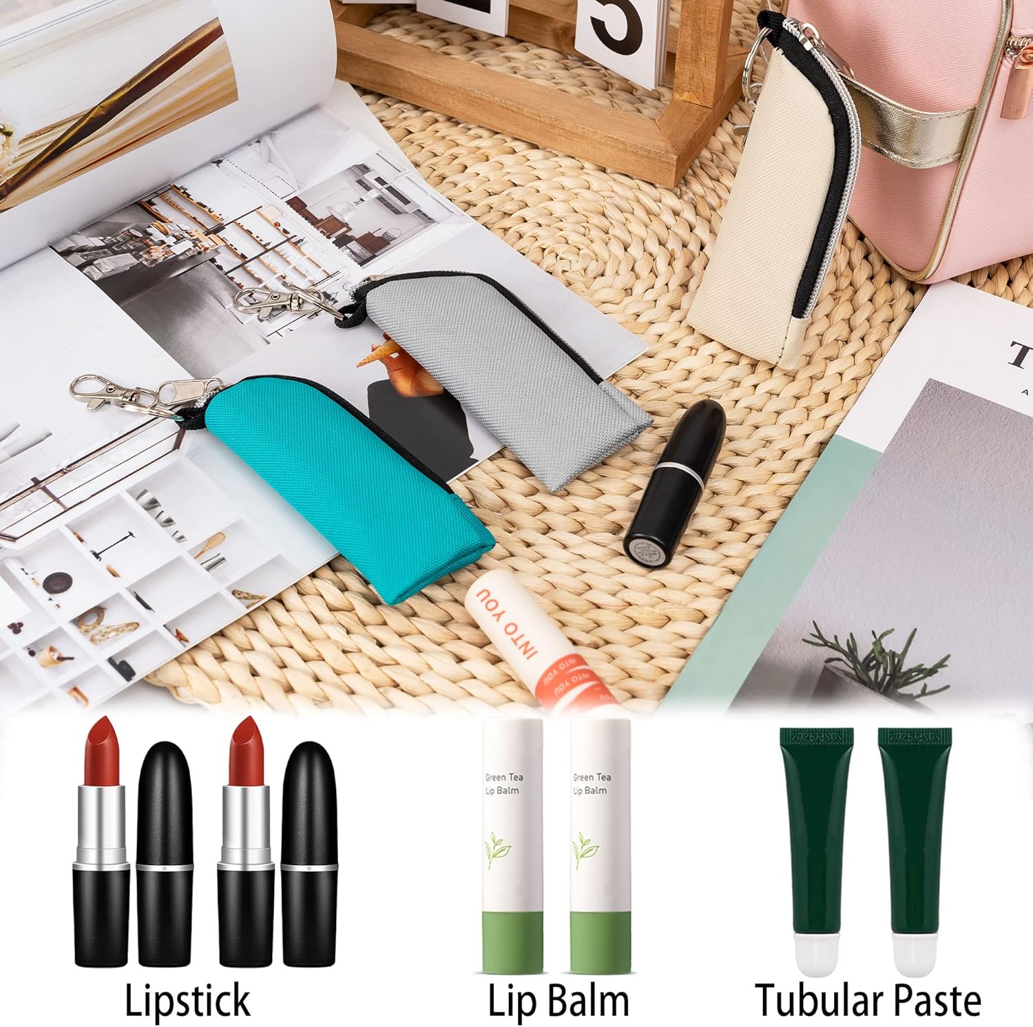 Soporte para lápiz labial, 6 unidades, bolsa portátil para lápiz labial, bolsa de clip para maquillaje, accesorios de viaje, gran regalo para