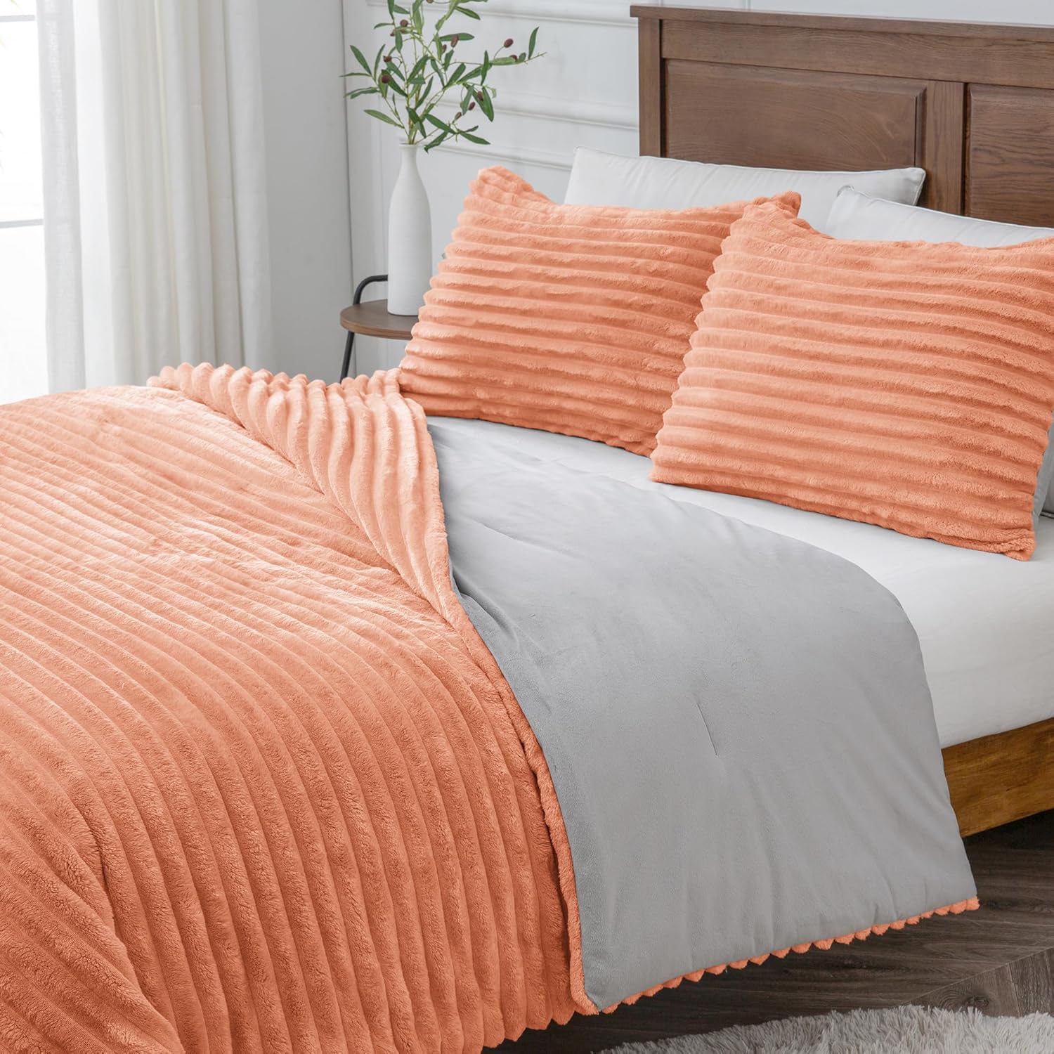 BEDELITE Juego de edredón de forro polar tamaño Queen, ropa de cama coral mullida, súper suave y cálida, juego de cama pesado de lujo para invierno