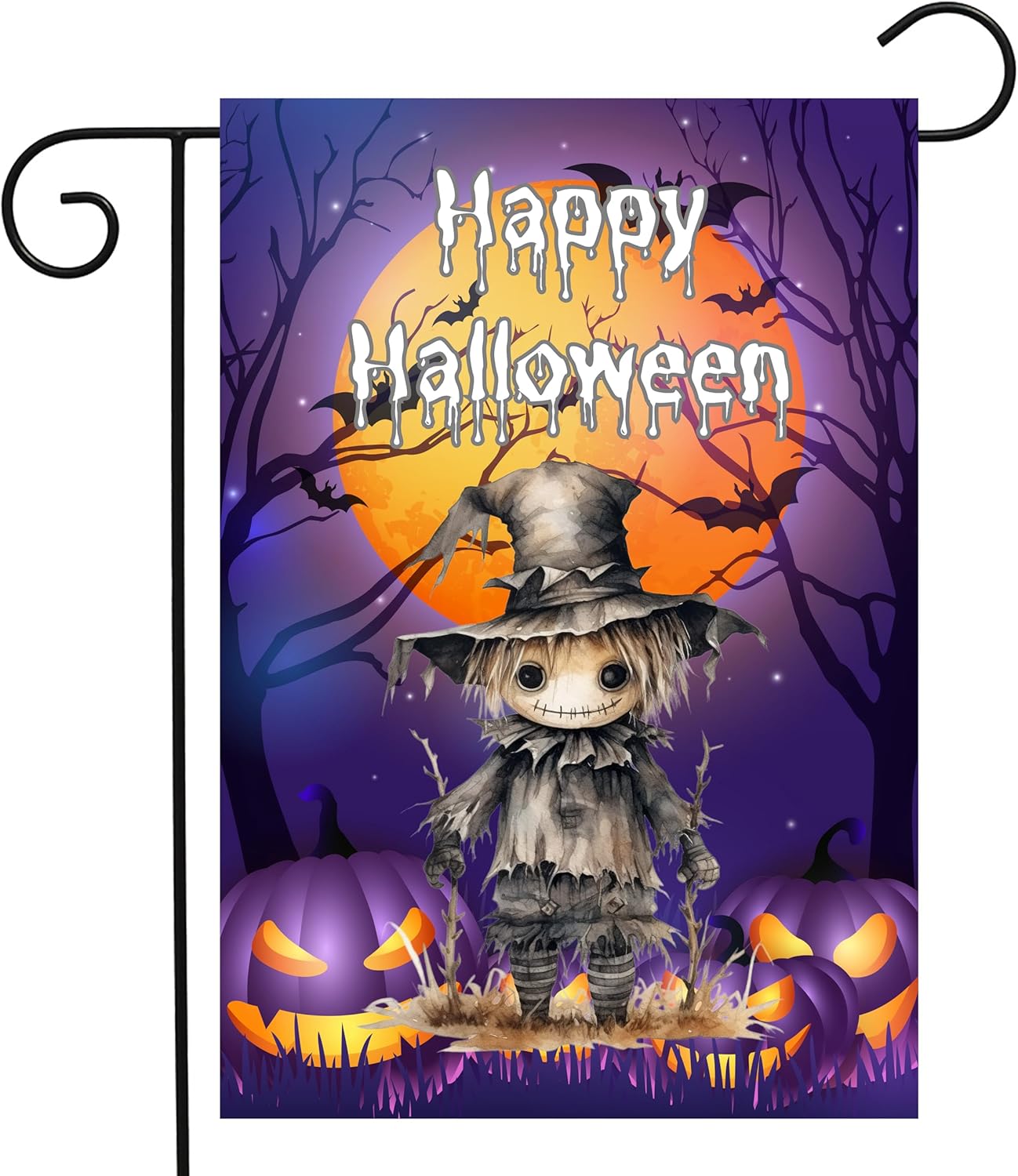 Homiguar Bandera de jardín de gato negro con calabaza de Halloween, doble cara, para decoración de patio de fiesta, 12 x 18 pulgadas (estilo feliz