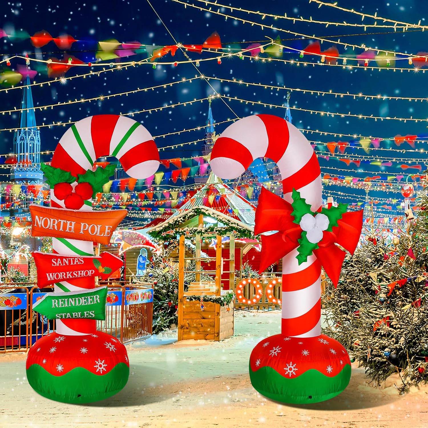 2 piezas inflables de bastón de caramelo de 6 pies para decoración de Navidad, letreros apilables de bastón de caramelo de Navidad, letreros
