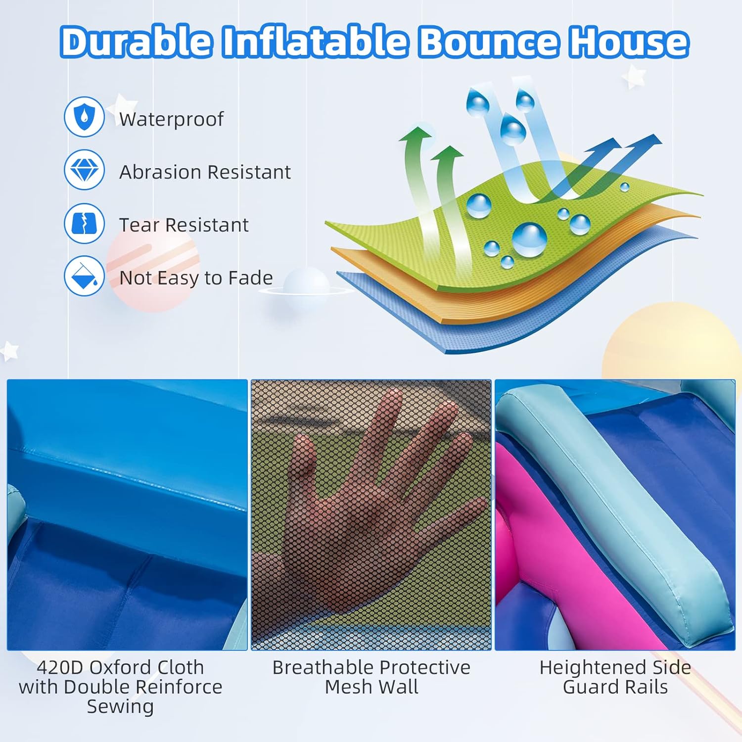 BOUNTECH Casa inflable de rebote, castillo animoso para diversión de fiesta infantil con tobogán, piscina de pelotas, temática espacial, casa de