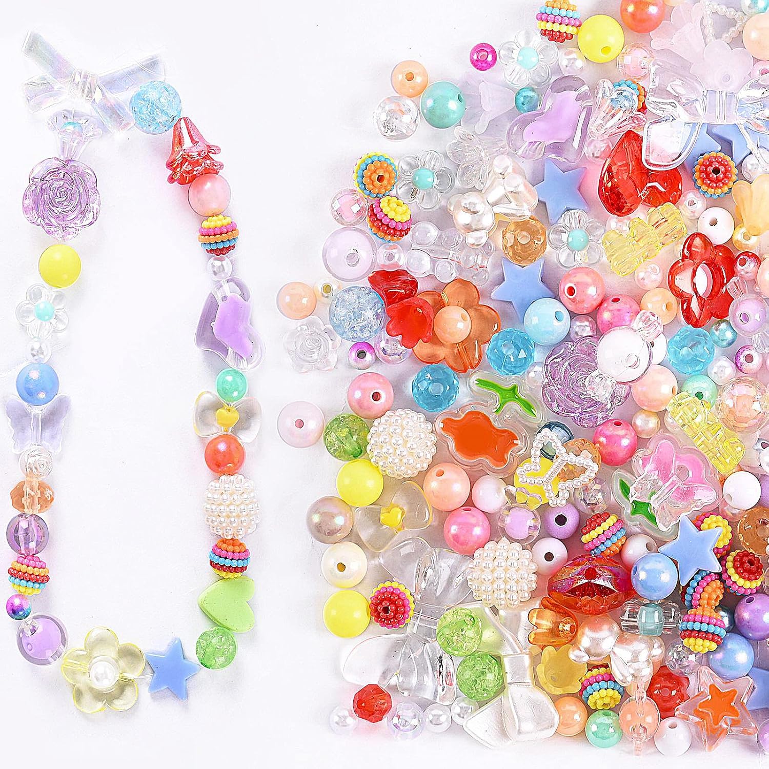 120 cuentas acrílicas surtidas de colores, flores, corazón, mariposa, caramelos, cuentas de caramelo, cuentas de plástico de color caramelo, lindas