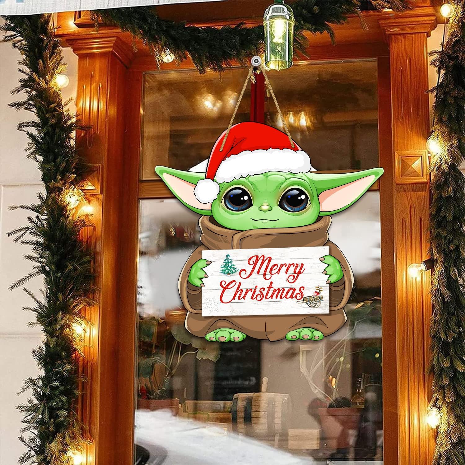 Decoración navideña para puerta delantera, letreros colgantes para decoración navideña, letrero de Feliz Navidad, suministros de fiesta temática de