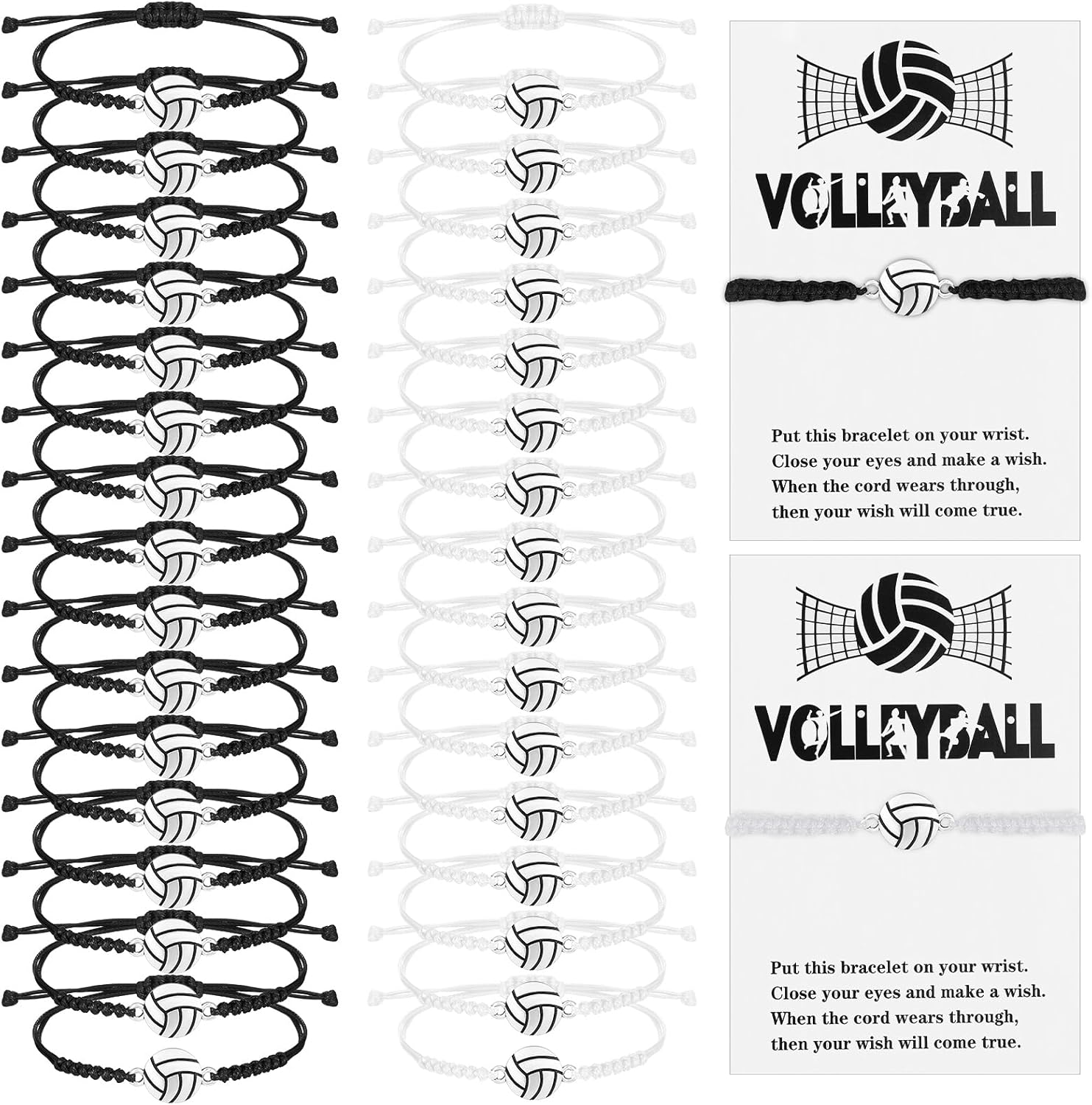 Tondiamo 50 juegos de pulseras de voleibol de voleibol a granel para adolescentes, pulseras de cuerda trenzada ajustables con tarjeta de deseos,