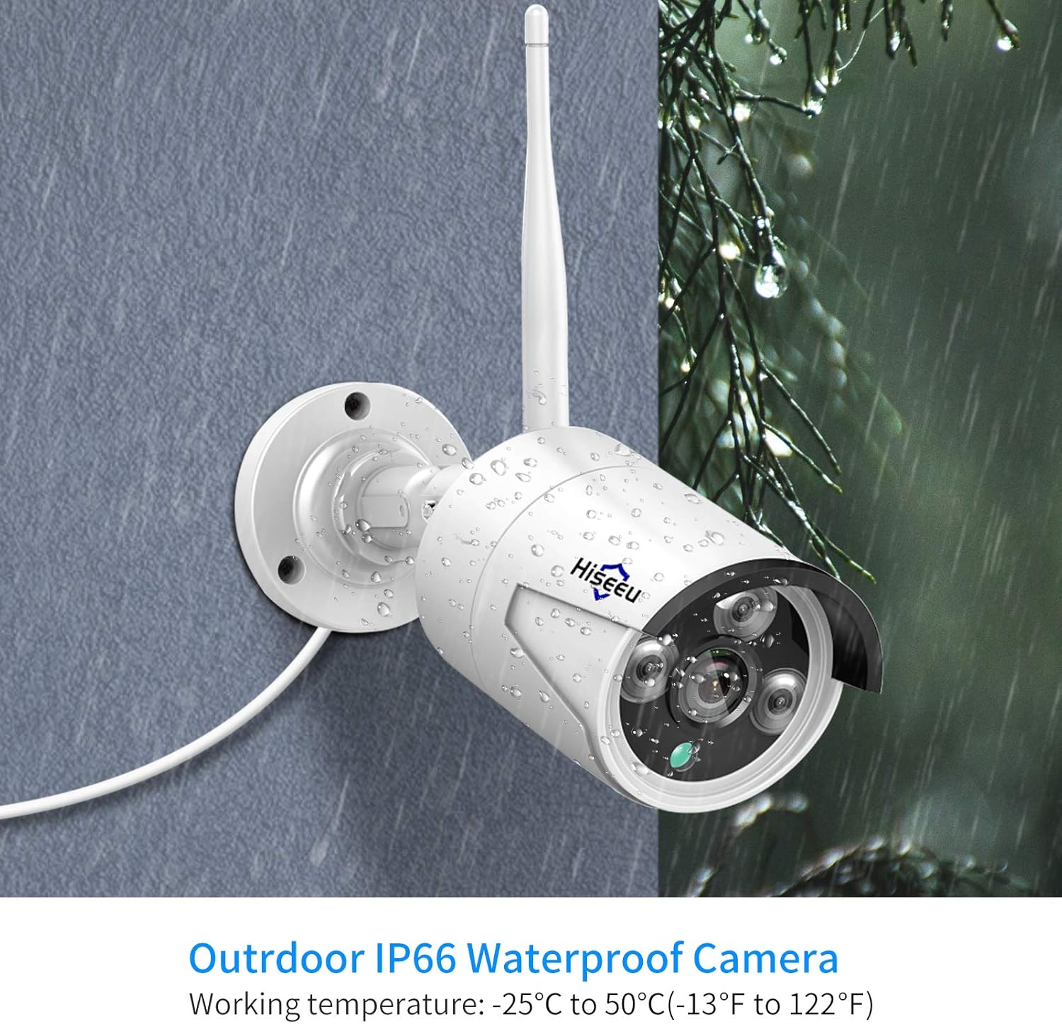 Complemento de cámara HiseeuPaquete de 2 cámaras de seguridad inalámbricas para exteriores de 3 MP, lente impermeable para interiores y exteriores