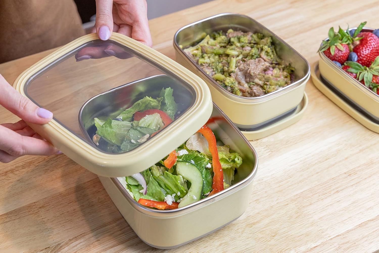 MIRA Contenedores reutilizables de acero inoxidable para almacenamiento de alimentos, lonchera Bento con exterior antideslizante para preparación de