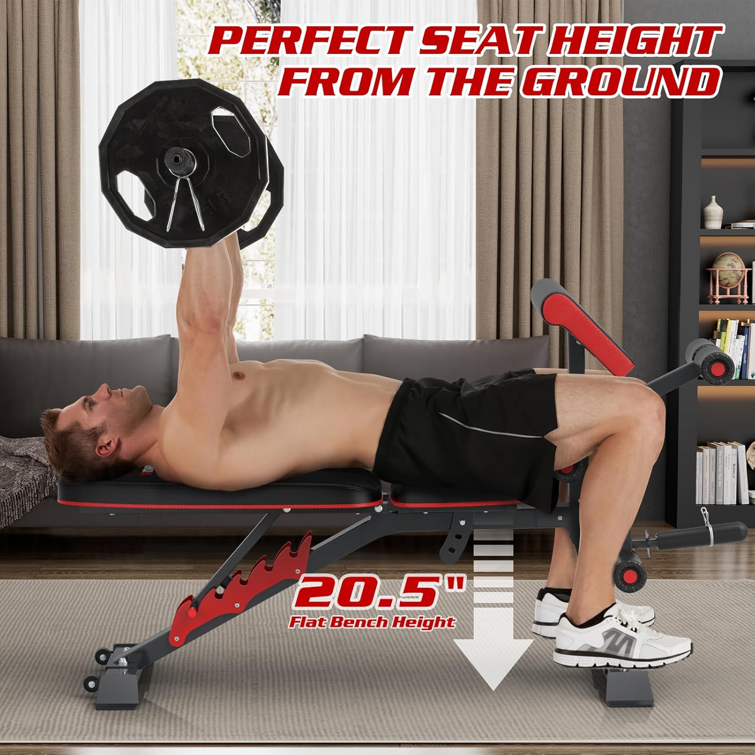Fostoy Adjustable Weight Bench Press, 800lbs Load Workout Bench with Leg Extension and Preacher Pad, FlatInclineDecline Exercise Multi-functional