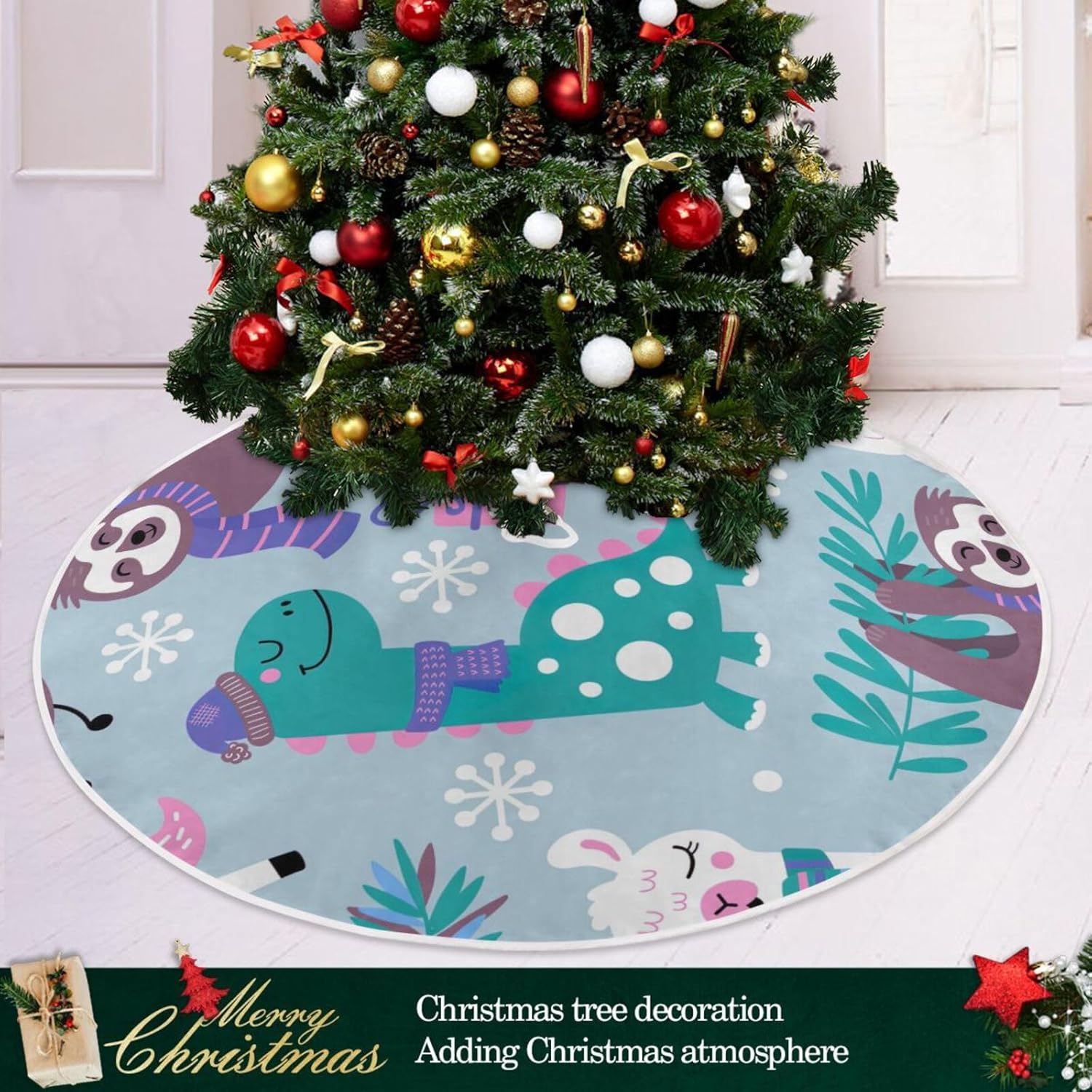 Falda de árbol de Navidad de animales navideños, decoración navideña, falda moderna para árbol de Navidad, decoraciones para árbol