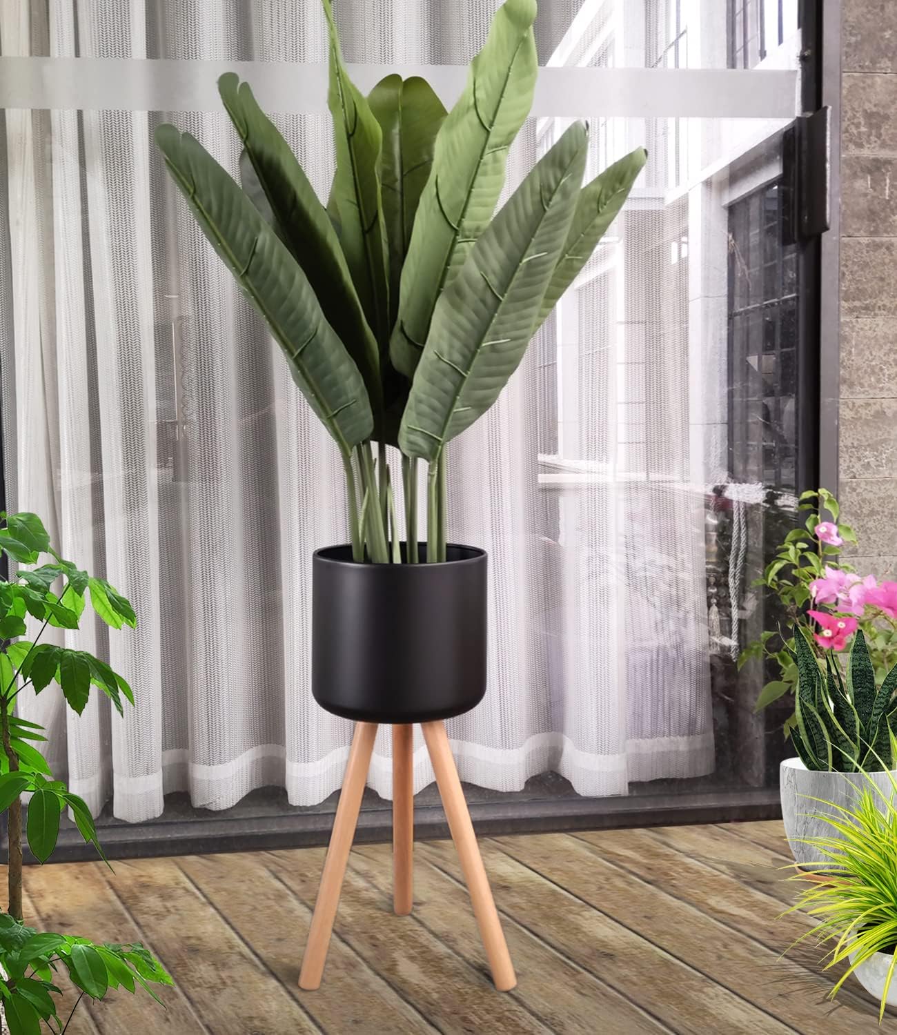 Maceta de metal Mid-Century con soportes, elegante y moderna maceta de pie para el suelo, adecuada para orquídeas, decoración de aloe para