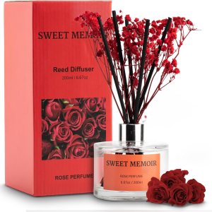 Sweet Memoir Juego de difusor de varillas de aceite esencial, perfume rosa, botella decorativa, flores preservadas y varillas difusoras, regalo de Sweet Memoir Juego de difusor de varillas de aceite esencial, perfume rosa, botella decorativa, flores preservadas y varillas difusoras, regalo de