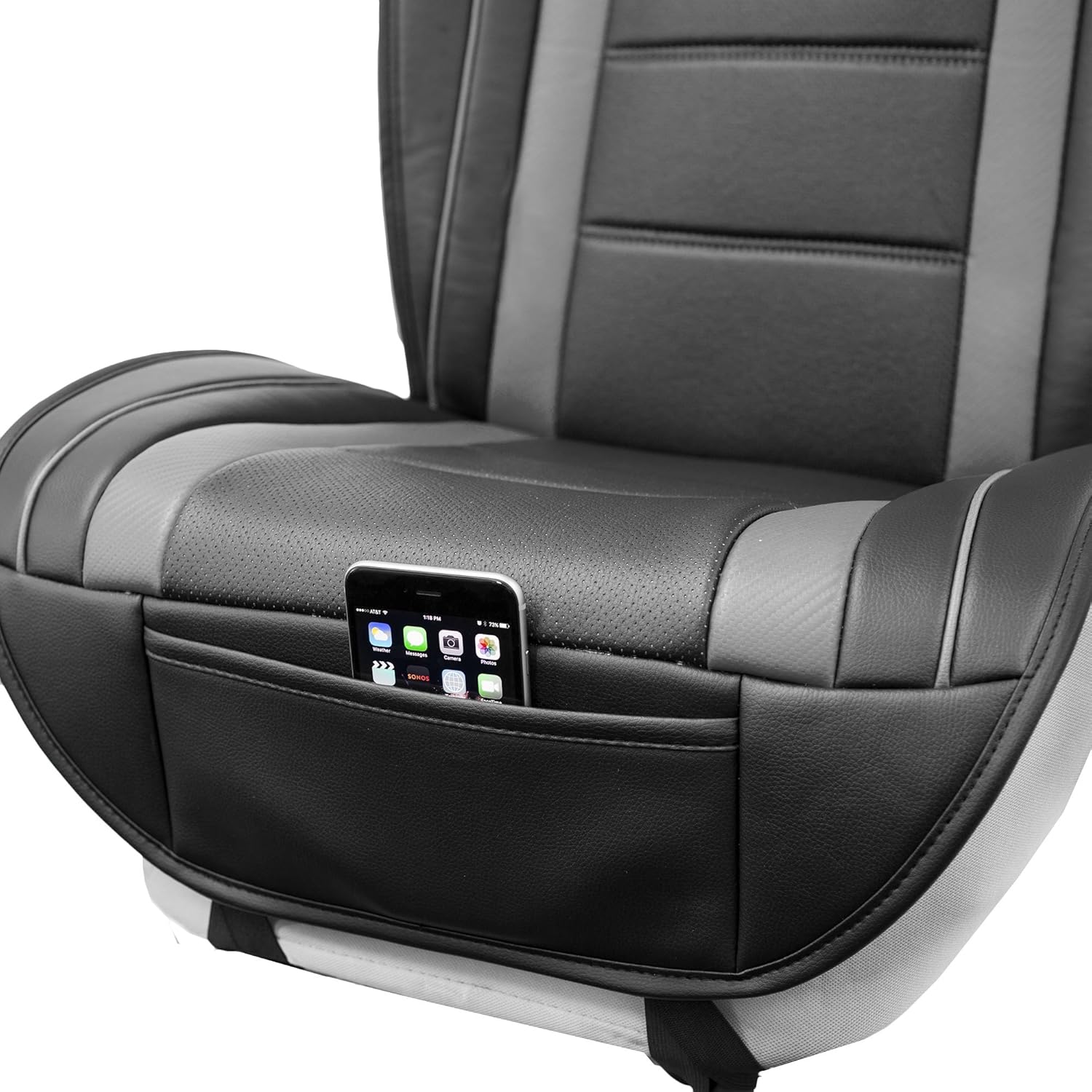 TLH Cojines de asiento de cuero futuristas solo delanteros, cojines de asiento grises, ajuste universal, funda de asiento de automóvil, accesorios
