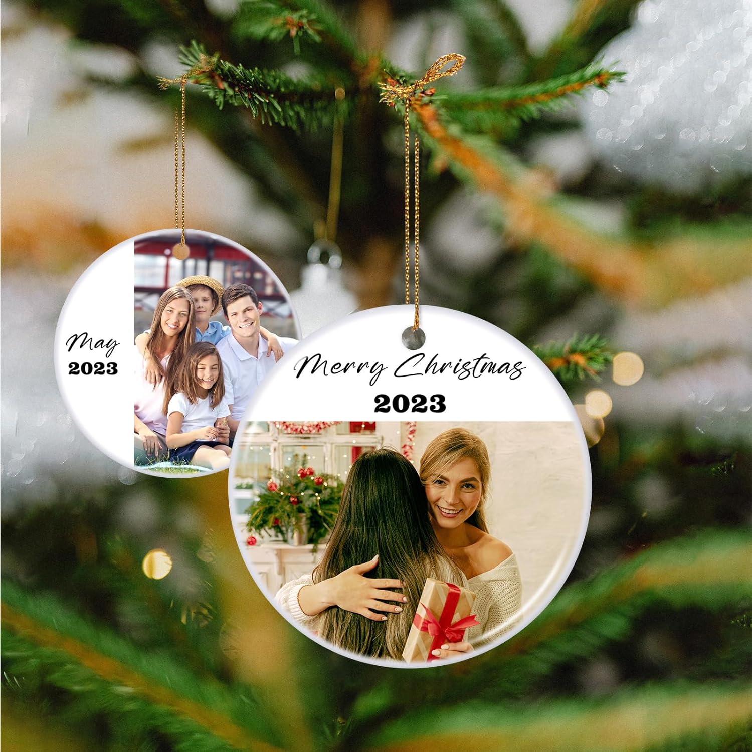 Adorno de Navidad personalizado 2023, adorno colgante con texto fotográfico personalizado, regalo de recuerdo para decoraciones de árbol de Navidad,