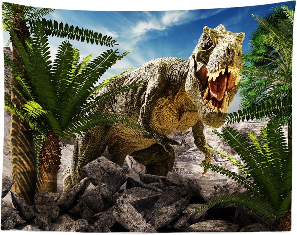 Loccor Tapiz de dinosaurio 3D, tiranosaurio Rex, tapiz de pared de animales antiguos salvajes, 80 pulgadas de ancho x 60 pulgadas de alto, tapices