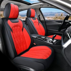 Coverado Fundas de asiento delantero de automóvil, fundas de asiento de piel de napa premium de lujo con patrón en relieve, protectores de asiento Coverado Fundas de asiento delantero de automóvil, fundas de asiento de piel de napa premium de lujo con patrón en relieve, protectores de asiento