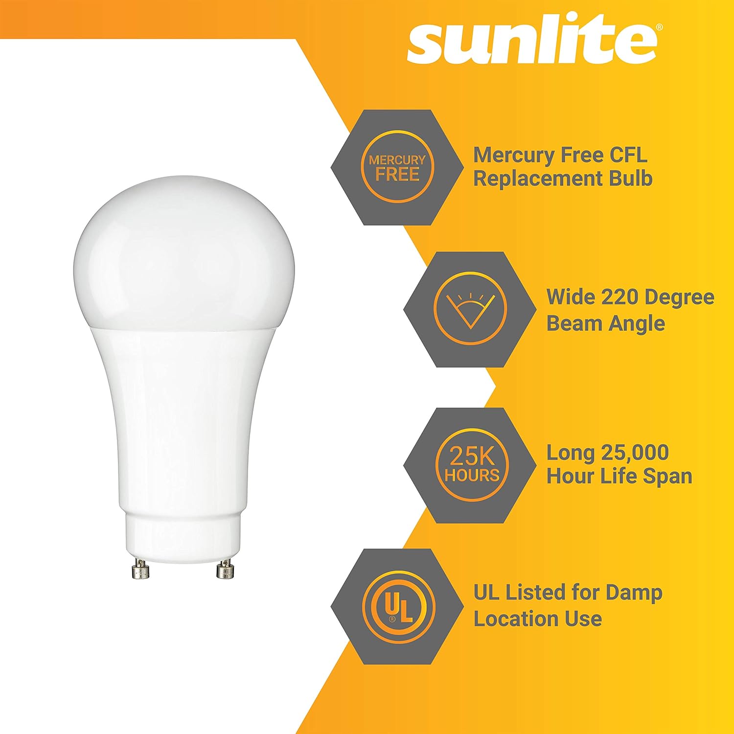 Sunlite 88255 Bombilla LED A19 de 12 vatios (equivalente a 75 W) 1100 lúmenes, base GU24 Twist and Lock, regulable, certificación UL, Energy Star,