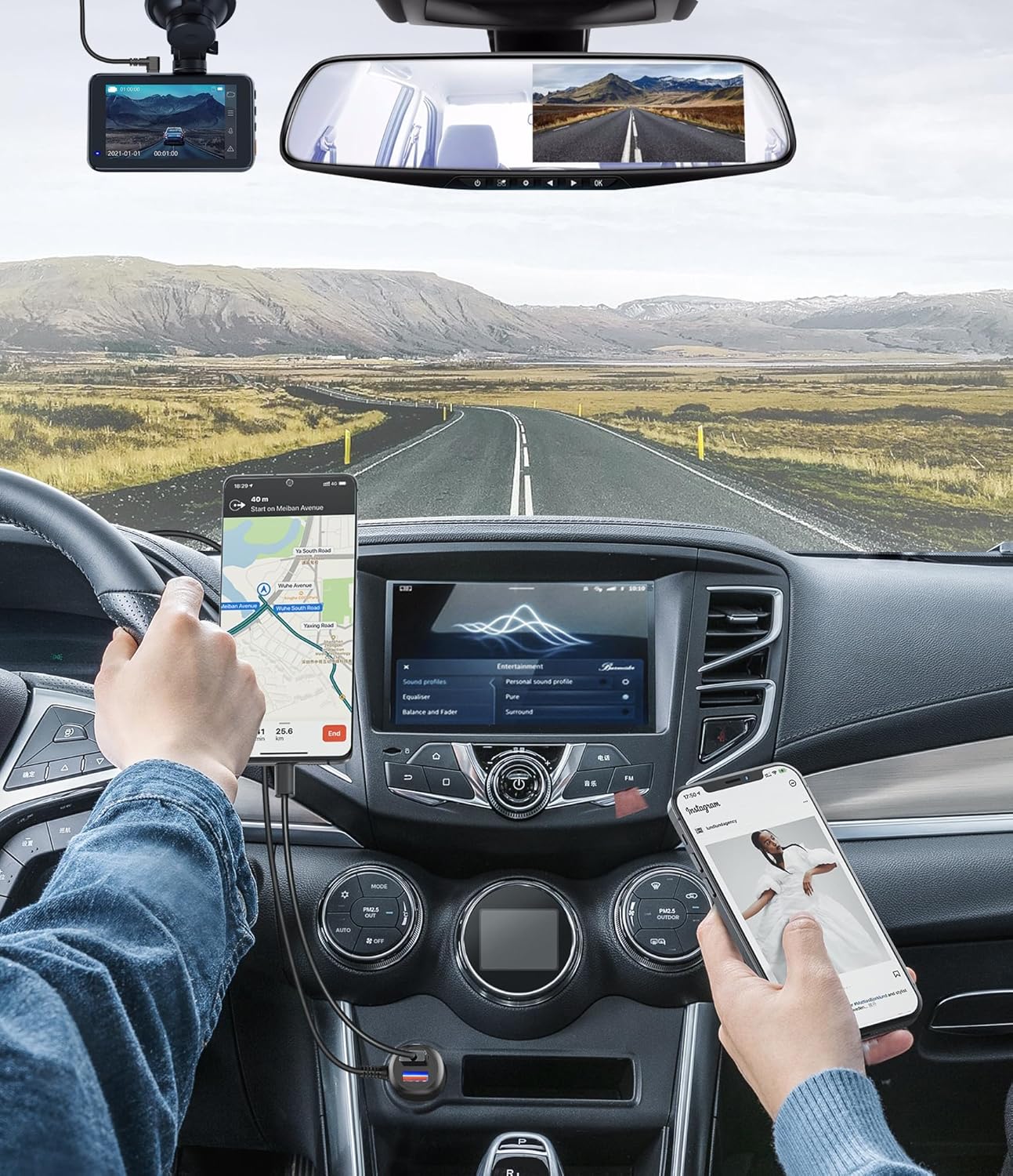 Cargador de cámara de salpicadero USB C, cable de alimentación USB tipo C, cargador de automóvil USB C, adaptador de corriente USB de doble puerto,