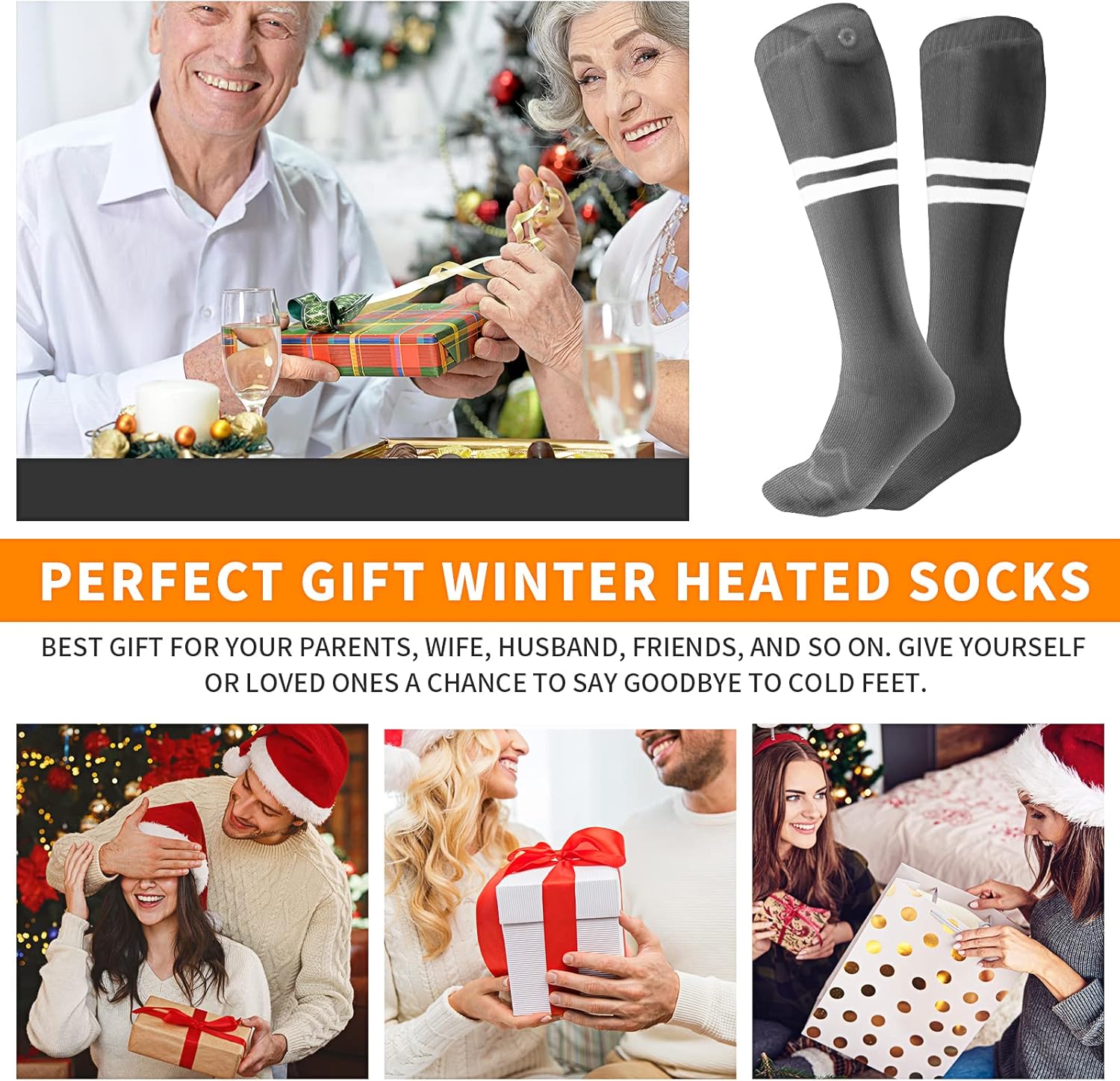 Omobolanle Heated Socks for Men Women with 5000mAh Rechargeable Battery, Fashion Thermal Socks APP Remote Control Electric Extra Thick Winter