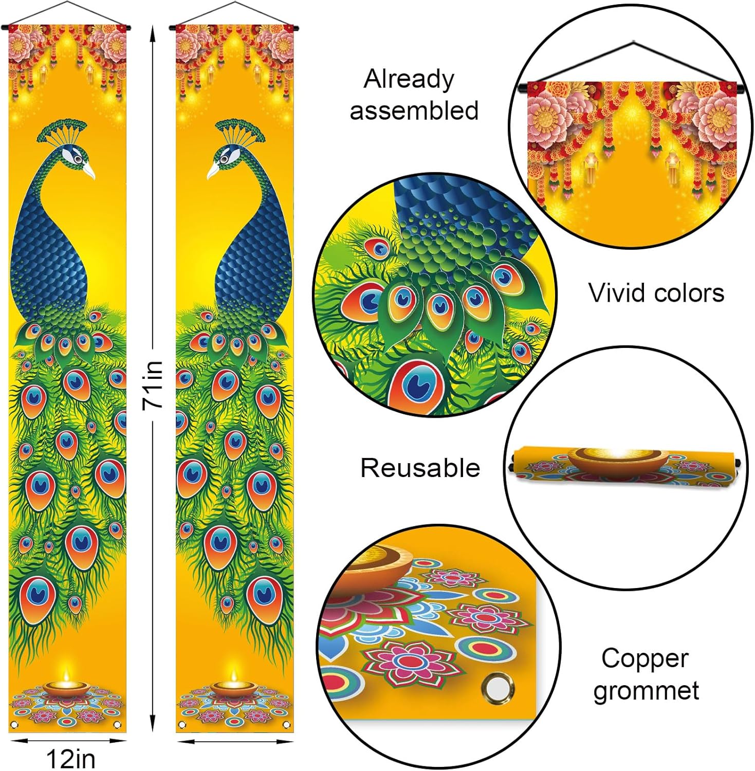 Nepnuser Happy Diwali – Cartel para porche, diseño de pavo real indio, letrero de bienvenida para puerta delantera, festival de luces, fiesta,