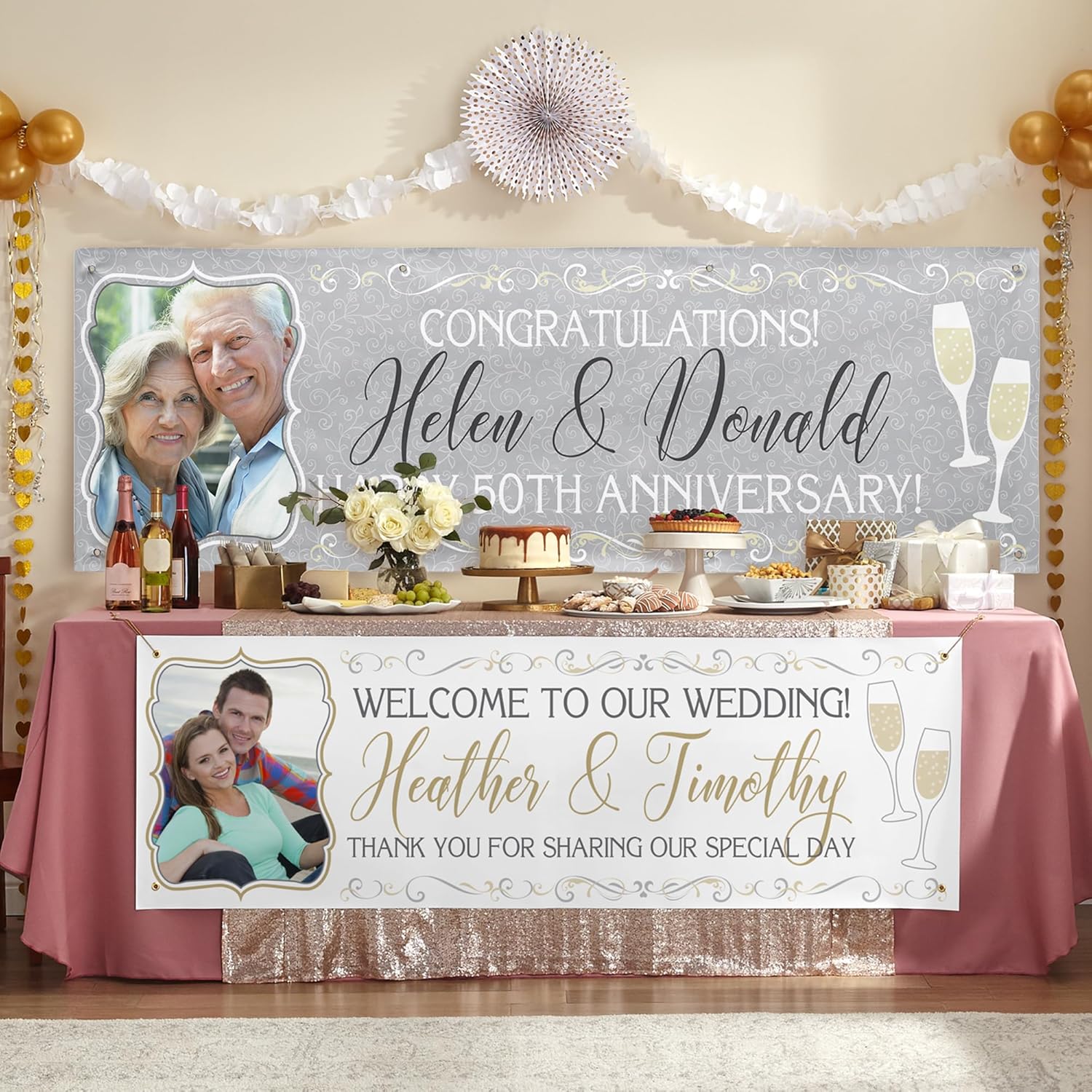 Let’s Make Memories Pancarta de fotos personalizada, decoración de fiesta, boda, aniversario, compromiso, pancarta personalizada – Celebración –