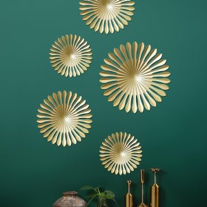 BOTAOYIYI Juego de 5 arte de pared dorado para pared, decoración de pared con diseño de explosión solar dorada, acento moderno de metal, decoración BOTAOYIYI Juego de 5 arte de pared dorado para pared, decoración de pared con diseño de explosión solar dorada, acento moderno de metal, decoración