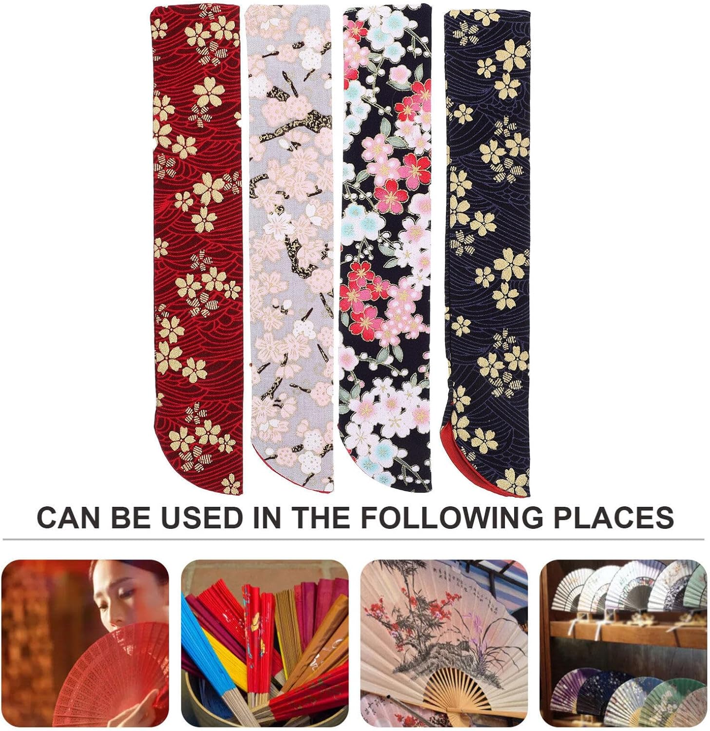 VOSAREA Fundas para ventilador de mano, 4 piezas, funda plegable para ventilador de mano, diseño de flores de cerezo, bolsa protectora de ventilador