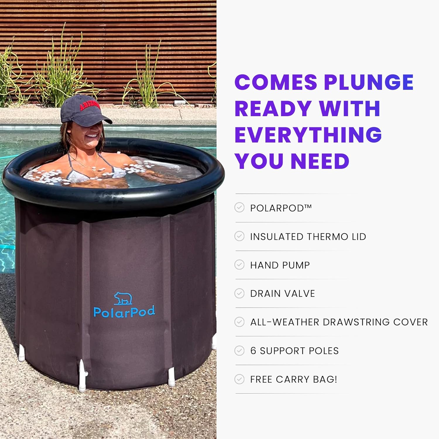Polar Pod – Bañera de hielo portátil aislada para recuperación y terapia de agua fría, paredes con triple aislamiento para temperatura fría