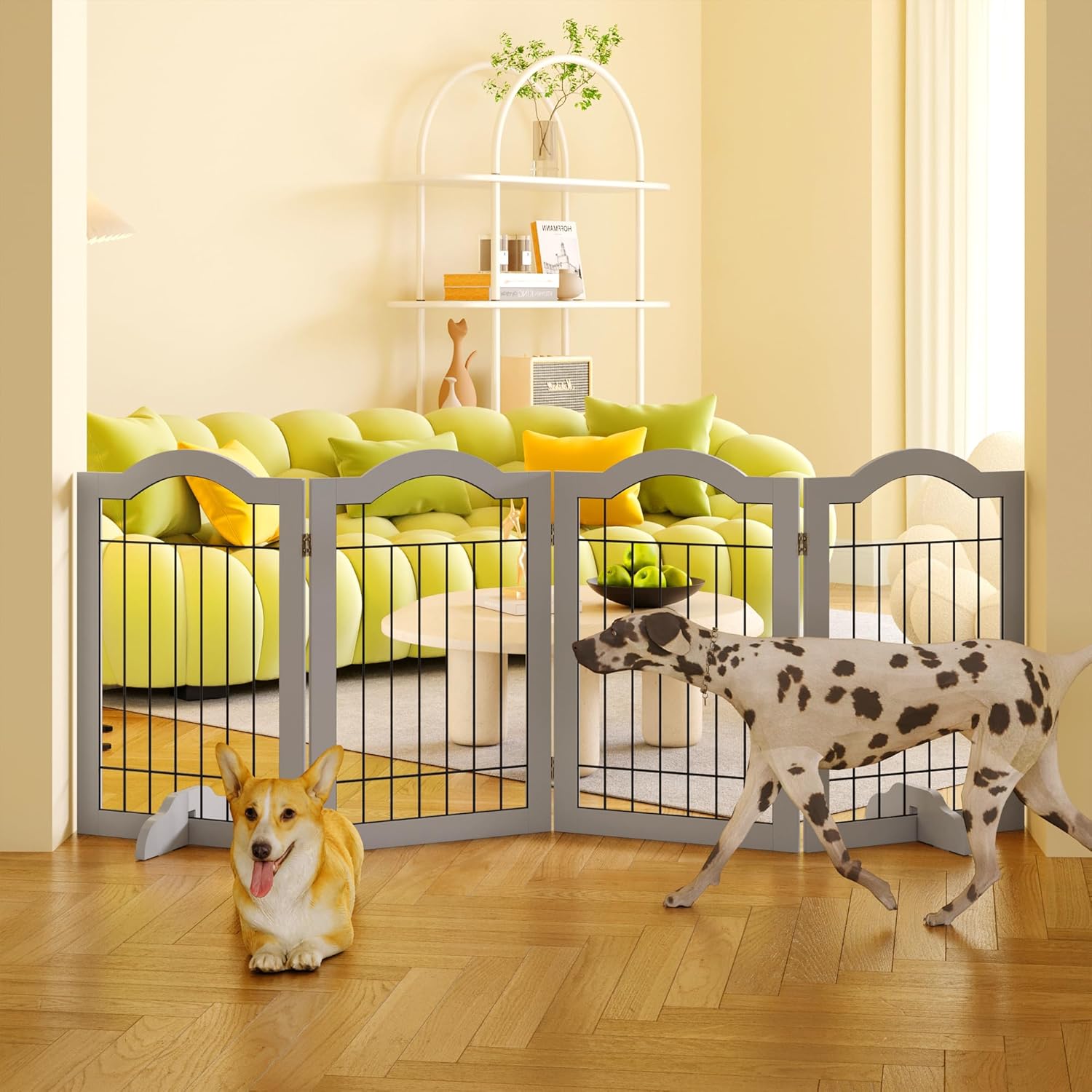 GHQ&ME – Puerta independiente independiente de 80 pulgadas de ancho y 30 pulgadas de alto, sin montaje, puerta plegable de madera para perros, para