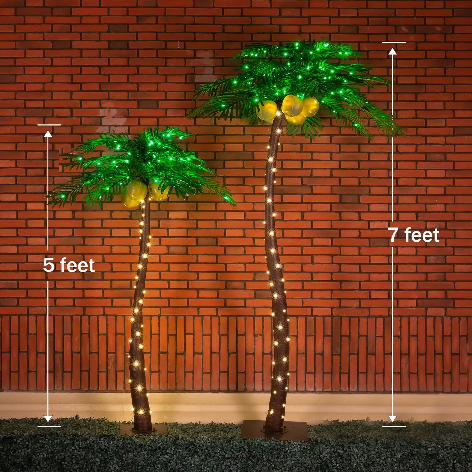 Juego de palmeras iluminadas de 5 pies y 7 pies con cocos brillantes, regulable, certificado UL, impermeable, ideal para decoración de interiores y