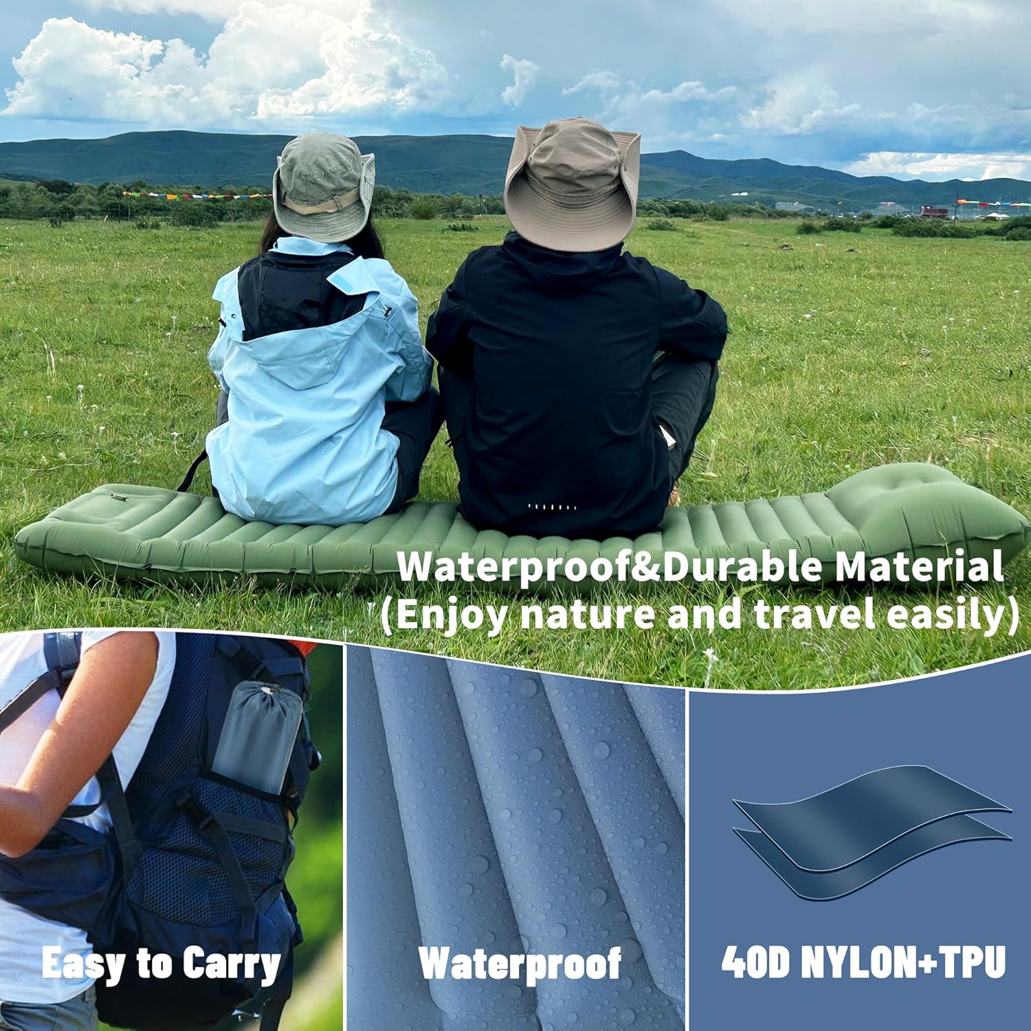 EULANT Colchoneta de dormir autoinflable para acampar con almohada, almohadilla de dormir inflable gruesa con bomba incorporada, colchón de aire